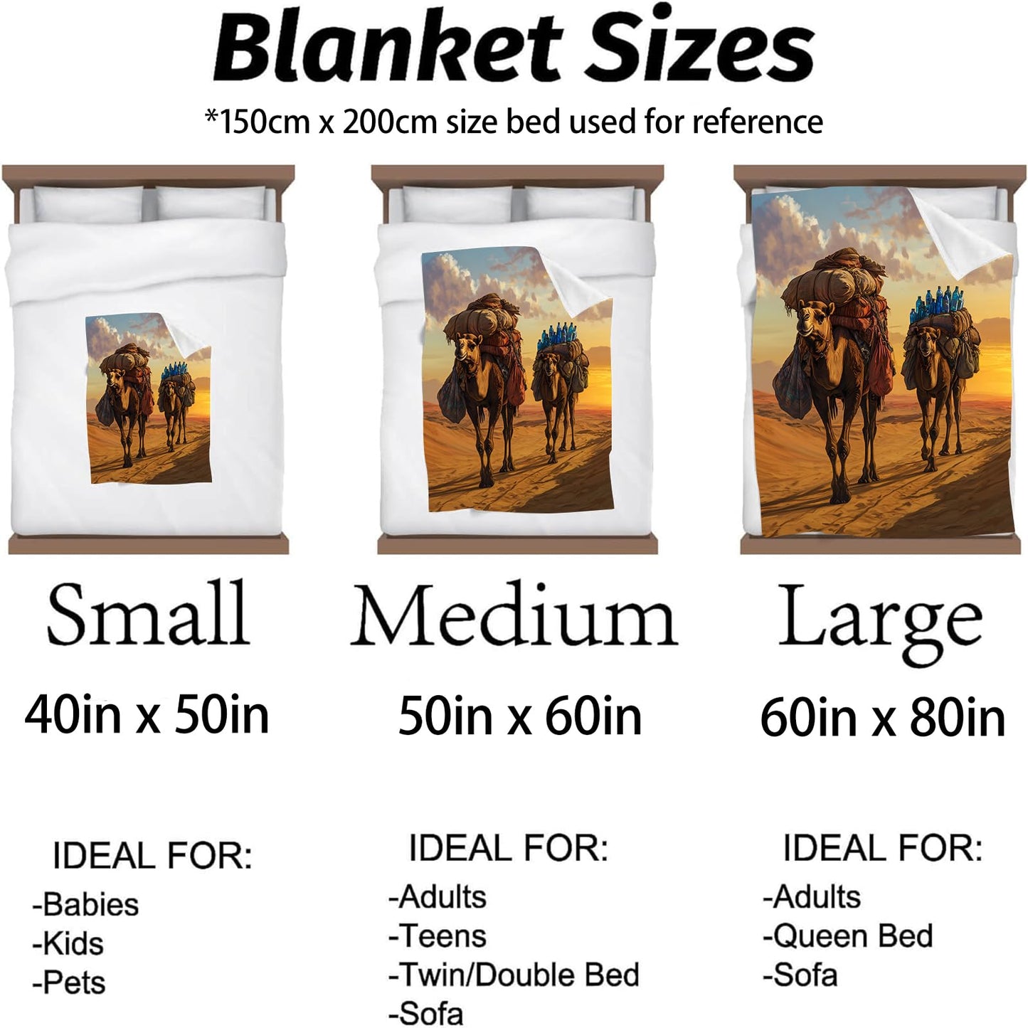 Kibue Desert Camel Blanket - Soft & Cozy Warm Flannel Throw - Plush Lightweight Blankets for Travel, Sofa, Bedroom, Office - Gifts for Adults Women Kids - for All Seasons 60"×50"