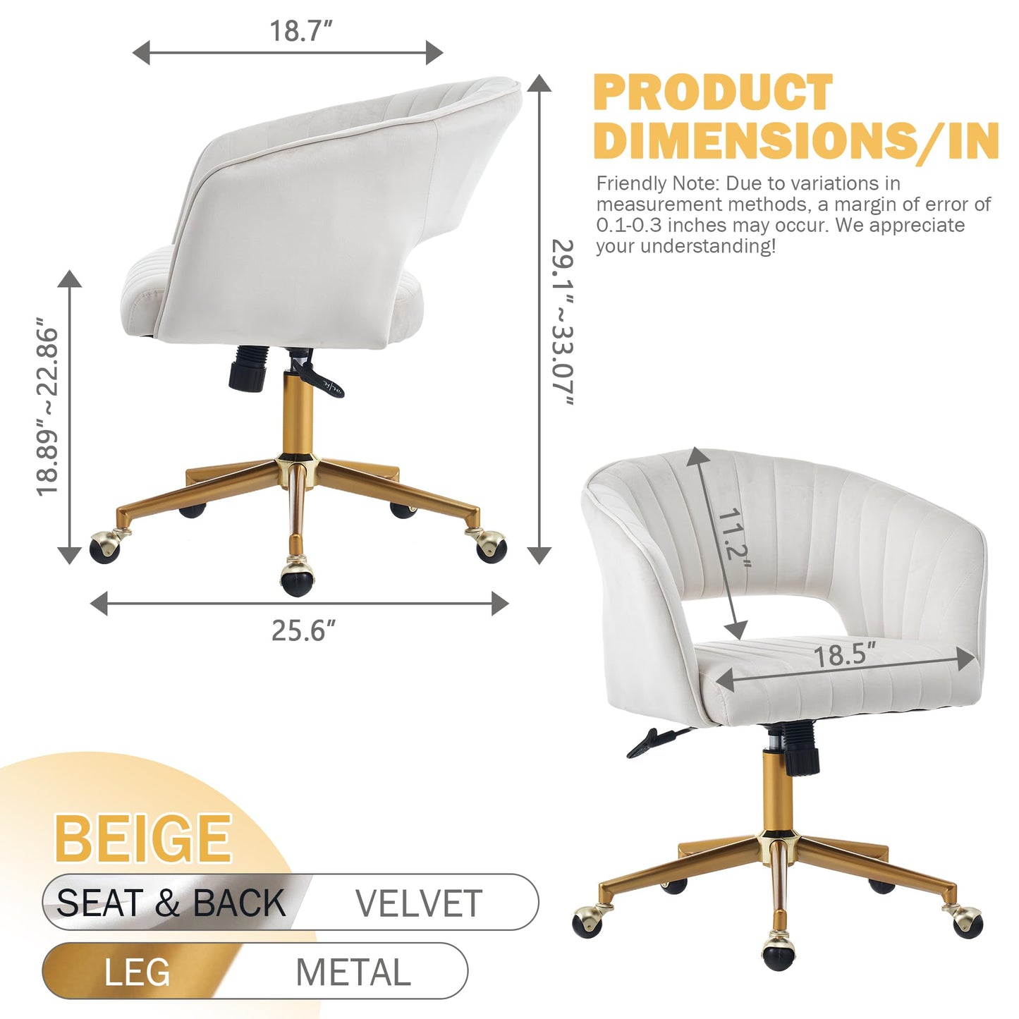 Kiztir Vanity Chair with Wheels, Criss Cross Velvet Vanity Chair with Back Modern Home Office Desk Chair Swivel Accent Chair for Bedroom Living Room (Beige)