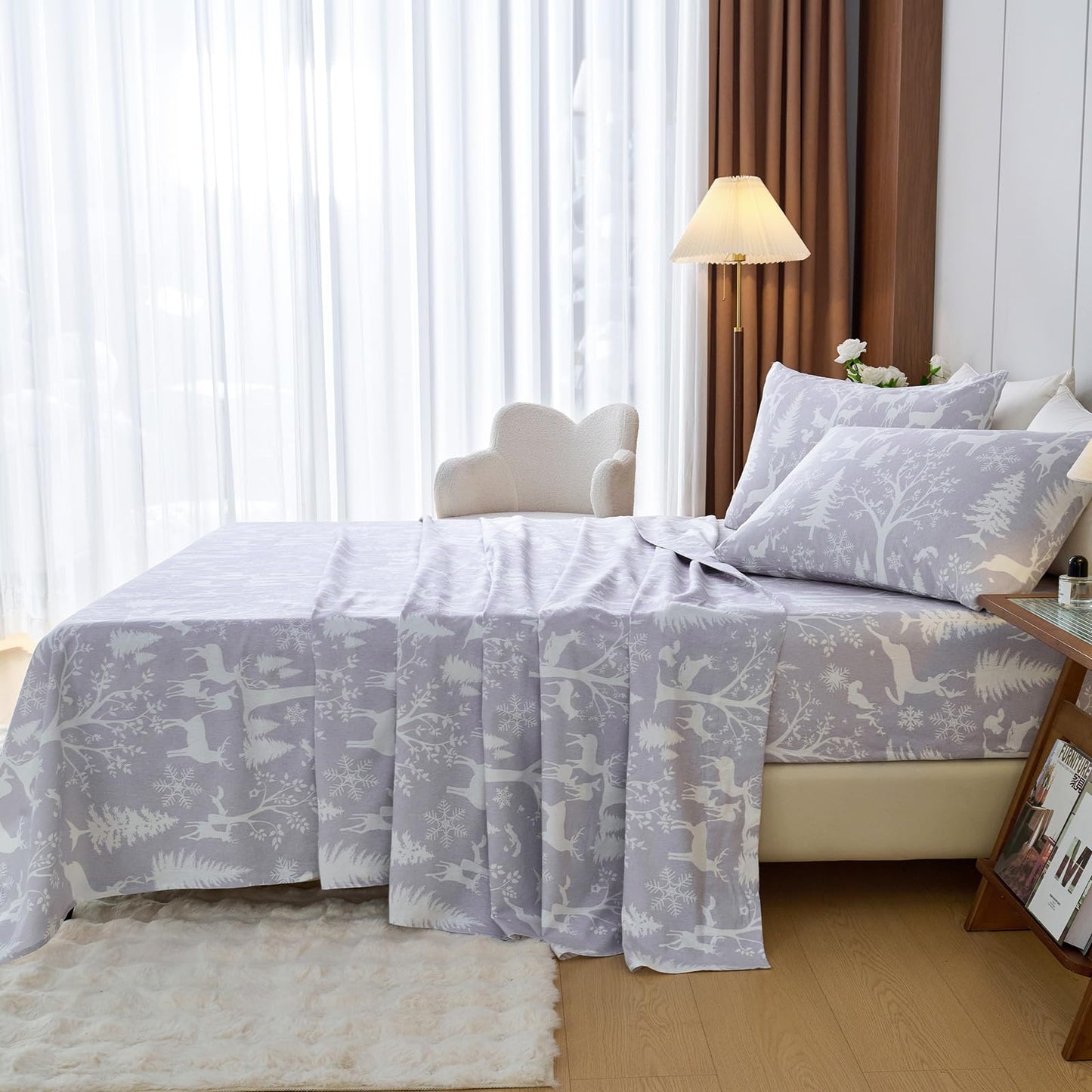 LANYETON 100% Cotton Flannel Sheets, Ultra Soft Cozy Warm Bed Sheets Set for All Season, 16" Deep Pocket, 3PC, Twin
