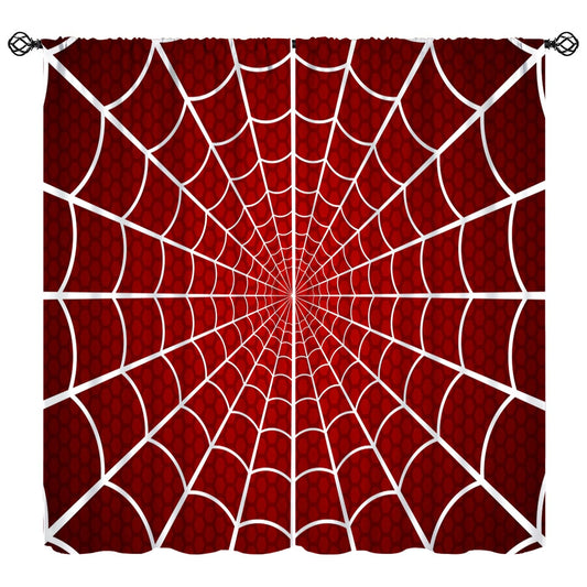 Djaby Red Spider Web Curtain, Scary Spider Web Halloween Theme Print Window Drapes for Kids Baby Nursery Room Bedroom Living Room 42" W X 45" L(No Blackout)