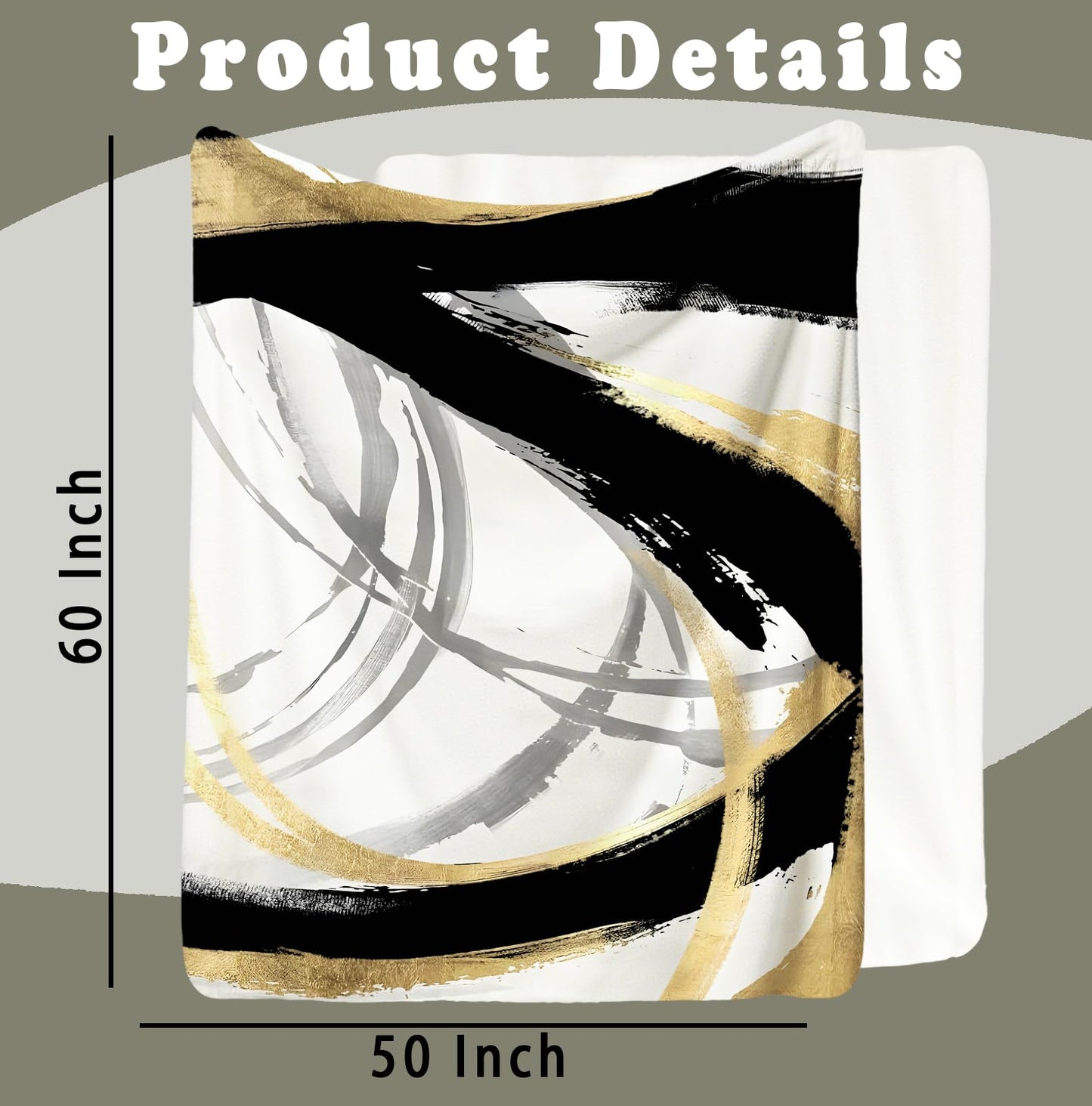 SPBL&L Black White and Gold Throw Blanket, Minimalist Modern Ink Line Throw Blanket for Bed Couch Bedroom Living Room, Modern Room Home Decor