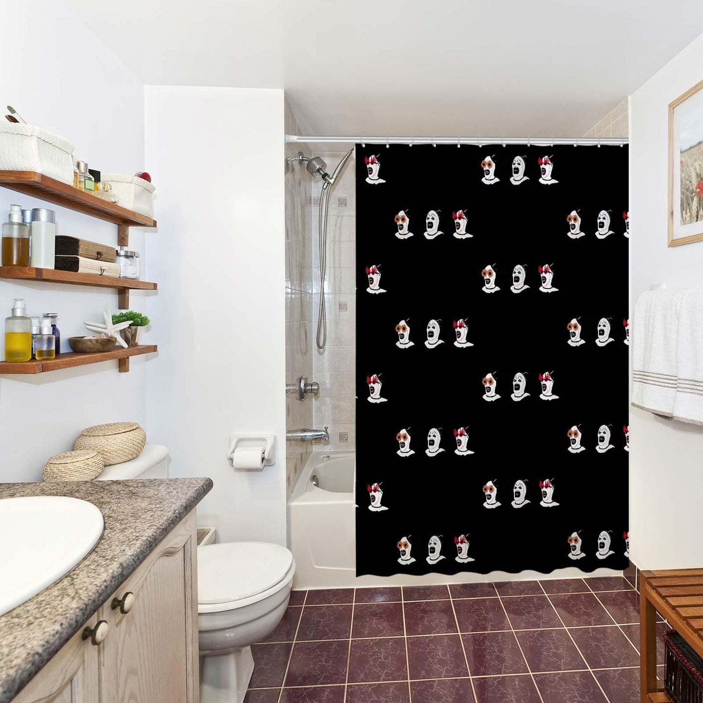 Funnytree Nightmare Clown Shower Curtain, The Horror Show Bathroom Decor, Waterproof Fabric Durable Easy Care Washable, 72"X72"(Hooks Not Included) SC00202-002