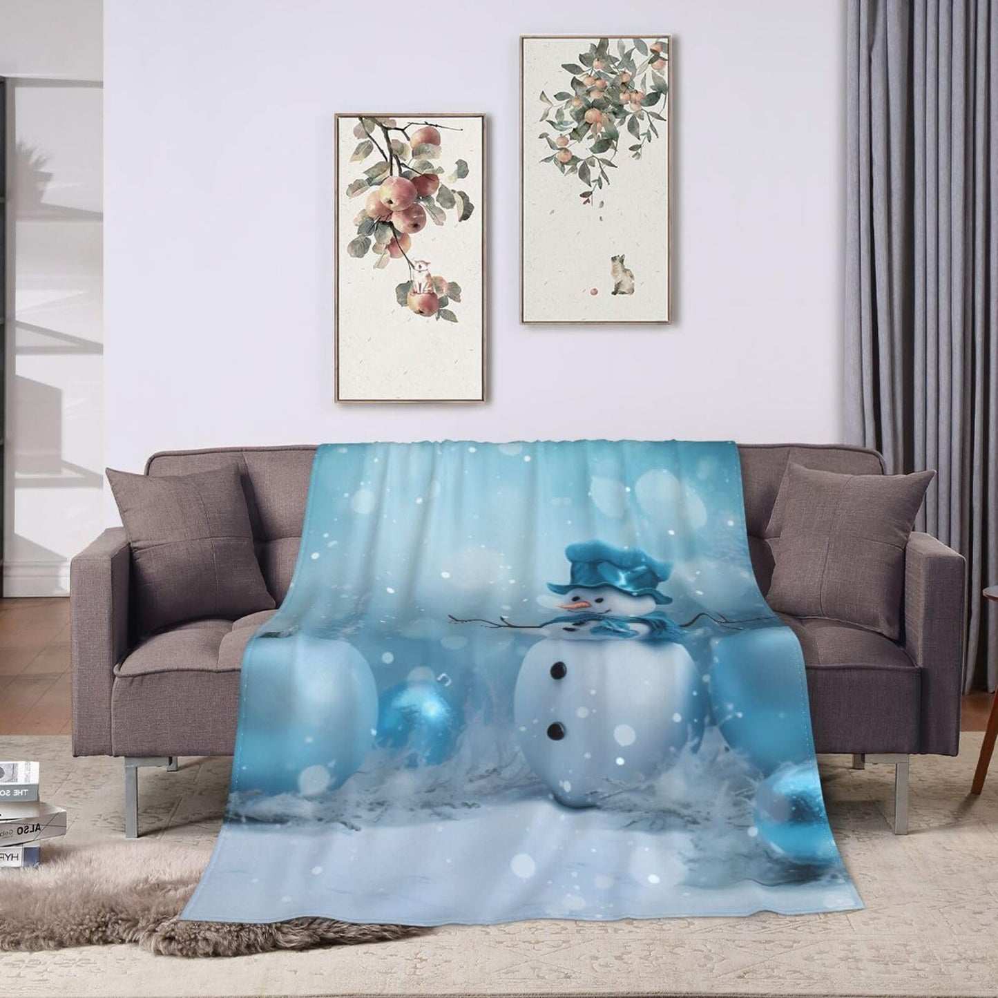 Christmas Snowman Ultra-Soft Flannel Throw Blankets, Blue Night Blanket for Bed Couch Sofa, All Seasons Home Camper Travel 60"x50"