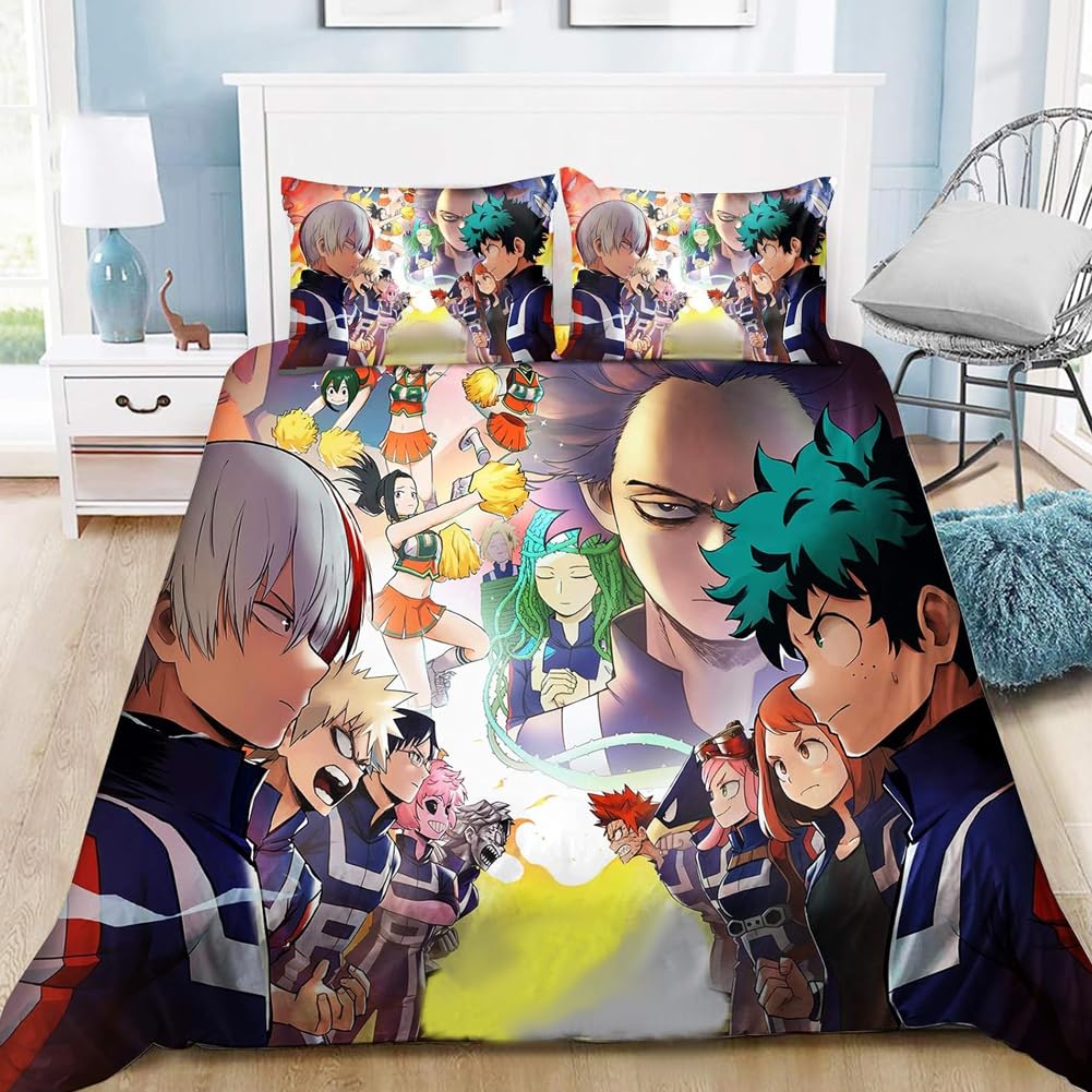 LUNK MHA Bedding Sets 3pcs Duvet Cover Set 1 Quilt Cover 2 Pillowcases 3D Printed Anime Bed Set Bedroom Decor for Boys Girls Adult Gift