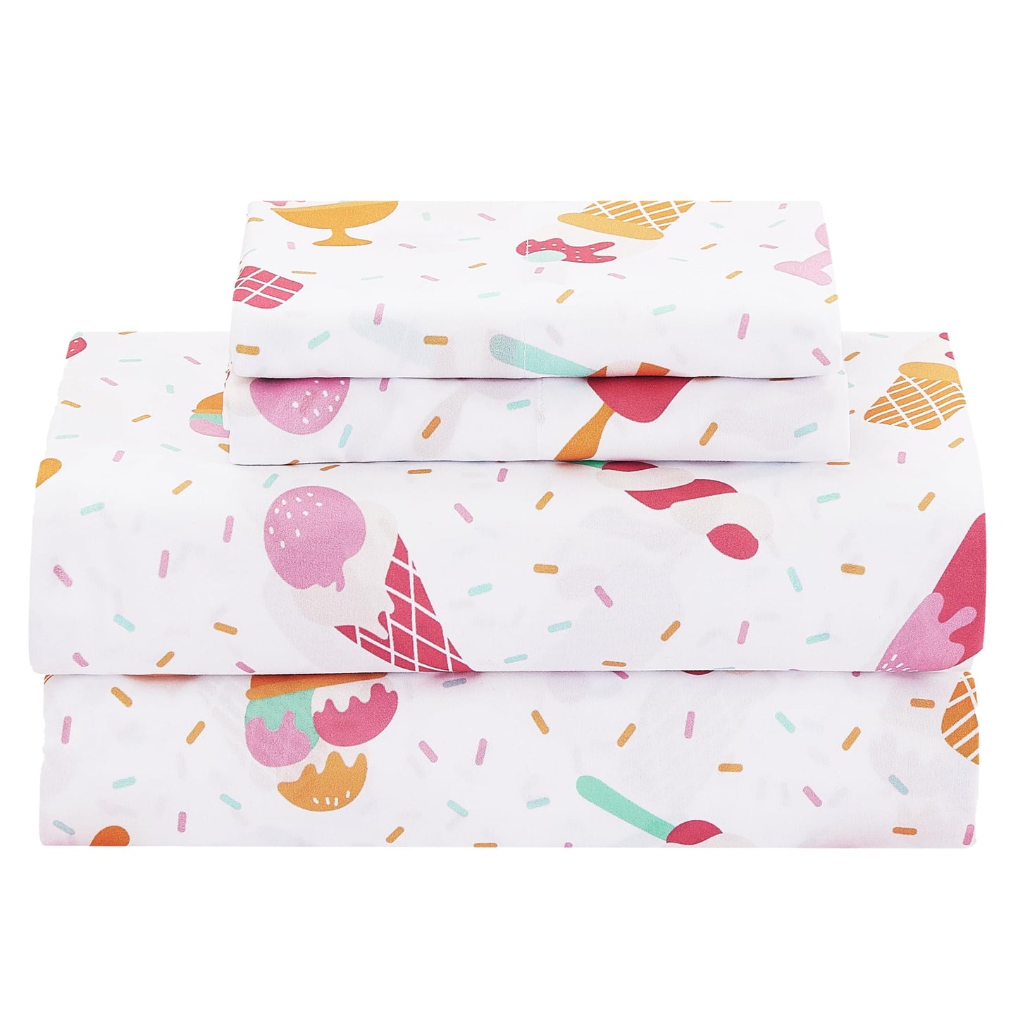 CozySmile Full Sheet Set Kids,4 Pieces Breathable Soft Microfiber Bedsheets for Child Girls, Oeko-TEX, Anti Pilling Deep Pockets Easy Care Bed Sheets, Ice crea