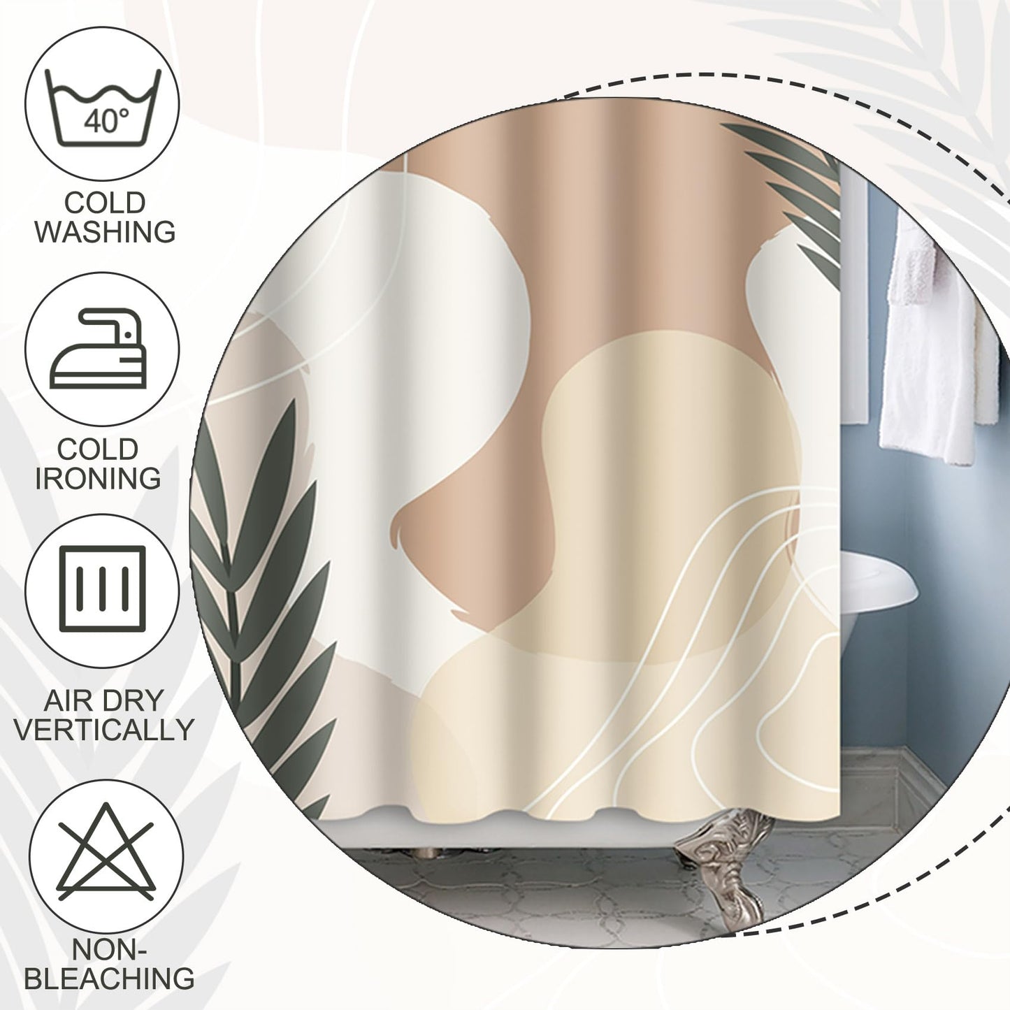 Baocicoo Beige Green Leaves Shower Curtain Sets Brown Cream Shower Curtains for Boho Bathroom Bathtub Decorations Durable Polyester Waterproof Curtain for Bathroom with Hooks 72x72 Inches