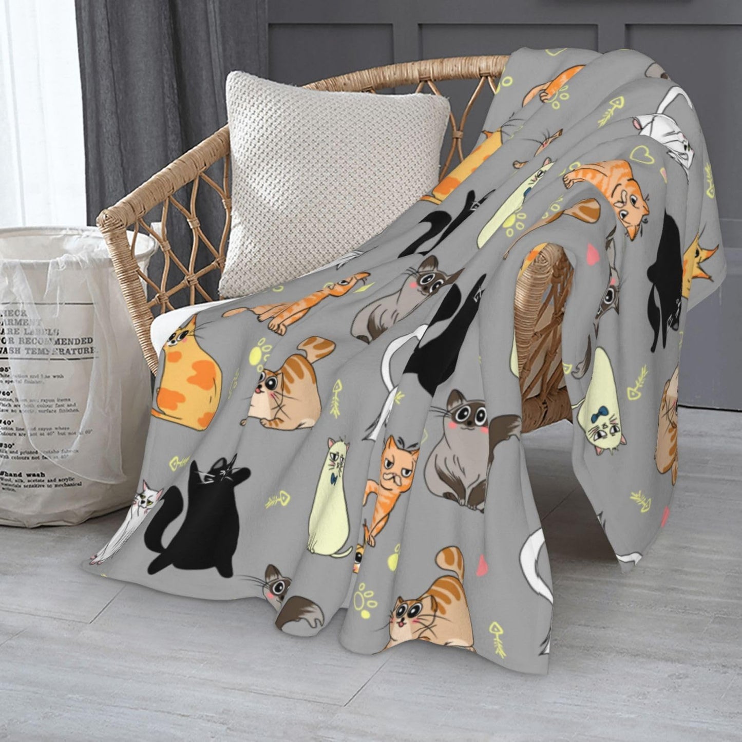 Cute Cat Throw Blanket Cozy Fluffy Plush Blanket Soft Flannel Throw Blanket for Kids Men Women Gift Sofa Bed Couch 50"x40" Christmas