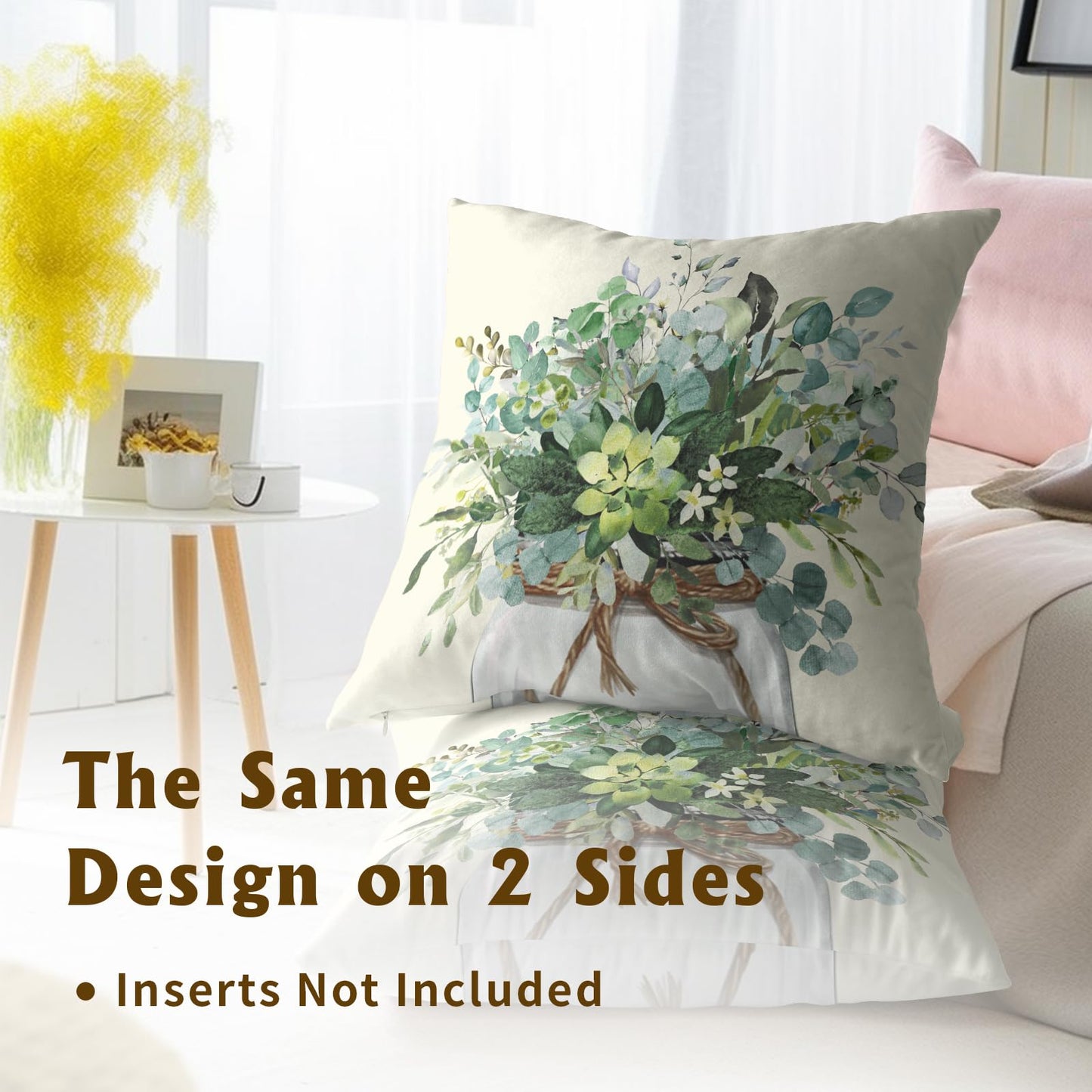 Mweet Watercolor Eucalyptus Leaves Pillow Covers Set of 2, 16x16 Inch Spring Summer Natural Green Plant Floral Cotton Square Pillow Case Soft Cushion Cover for Couch Sofa Living Room