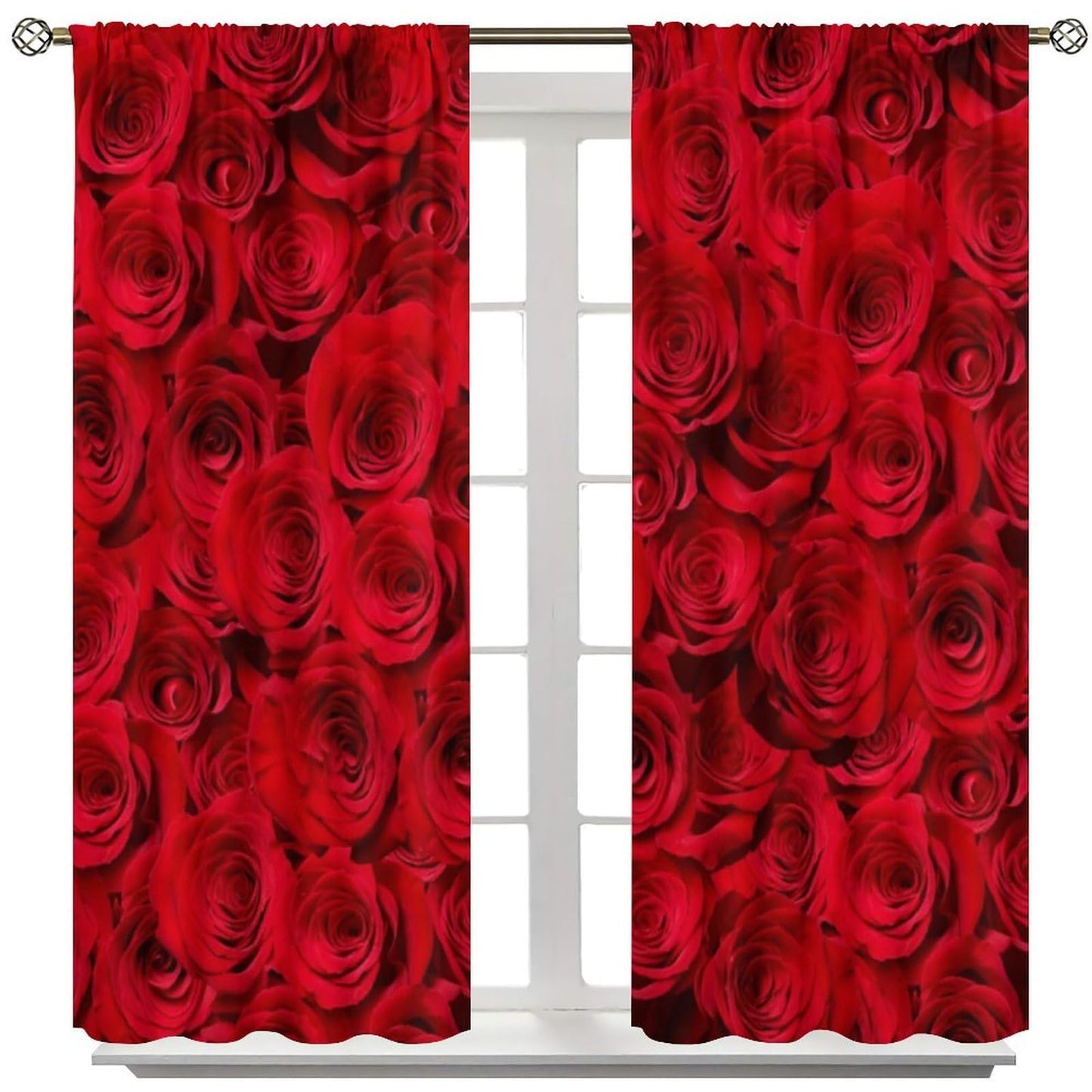 Nsbul Rose Flower Curtains, Romantic Timeless Luxury Floral Romantic Love Valentine Decor Window Drapes for Girls Women Bedroom Living Room Decoration, 42" W X 45" L (No Blackout)
