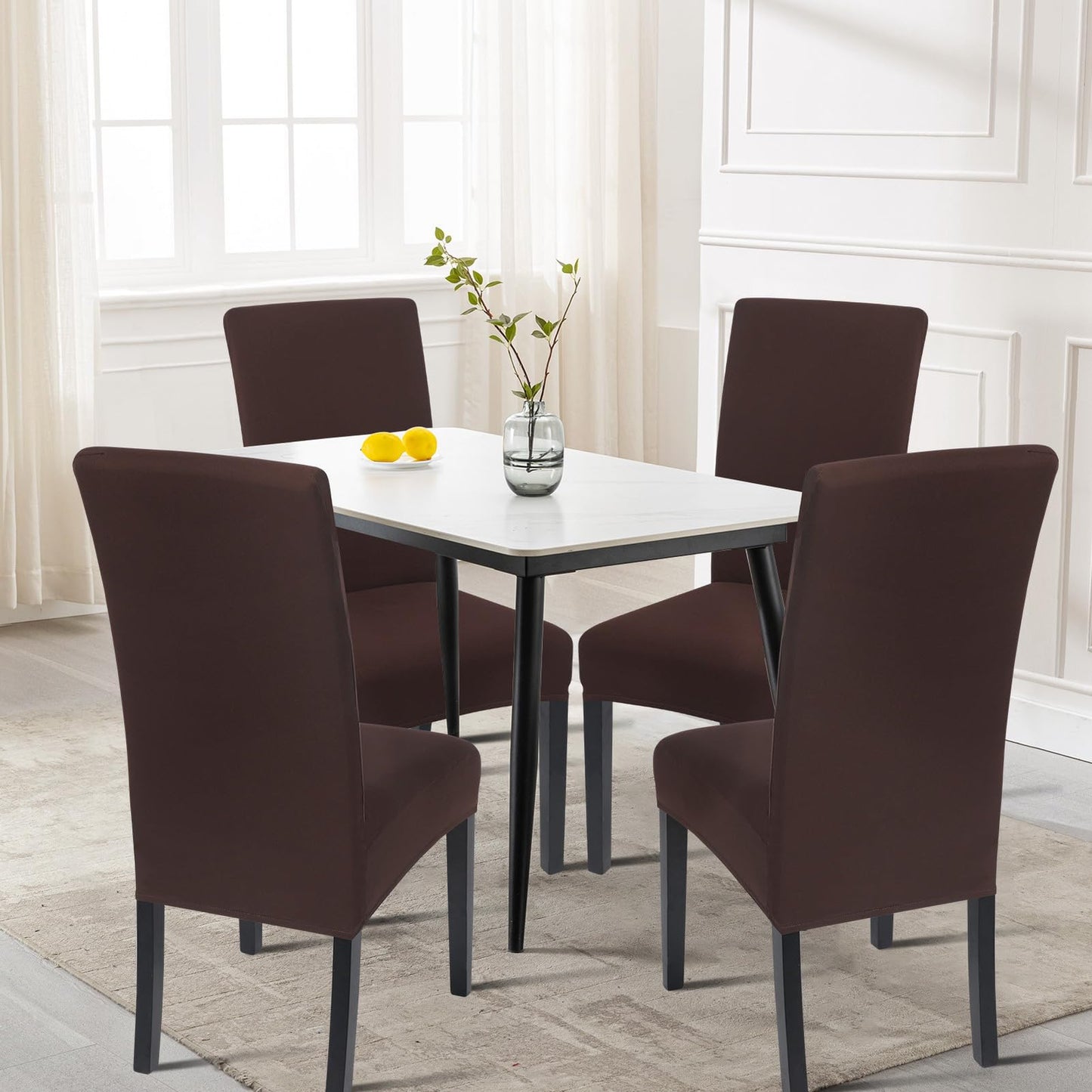 SearchI Chair Covers for Dining Room Set of 4, Stretch Solid Color Kitchen Parsons Chair Covers Washable Spandex Dining Chair Slipcovers Seat Protector for Hotel,Banquet,Ceremony (Chocolate)