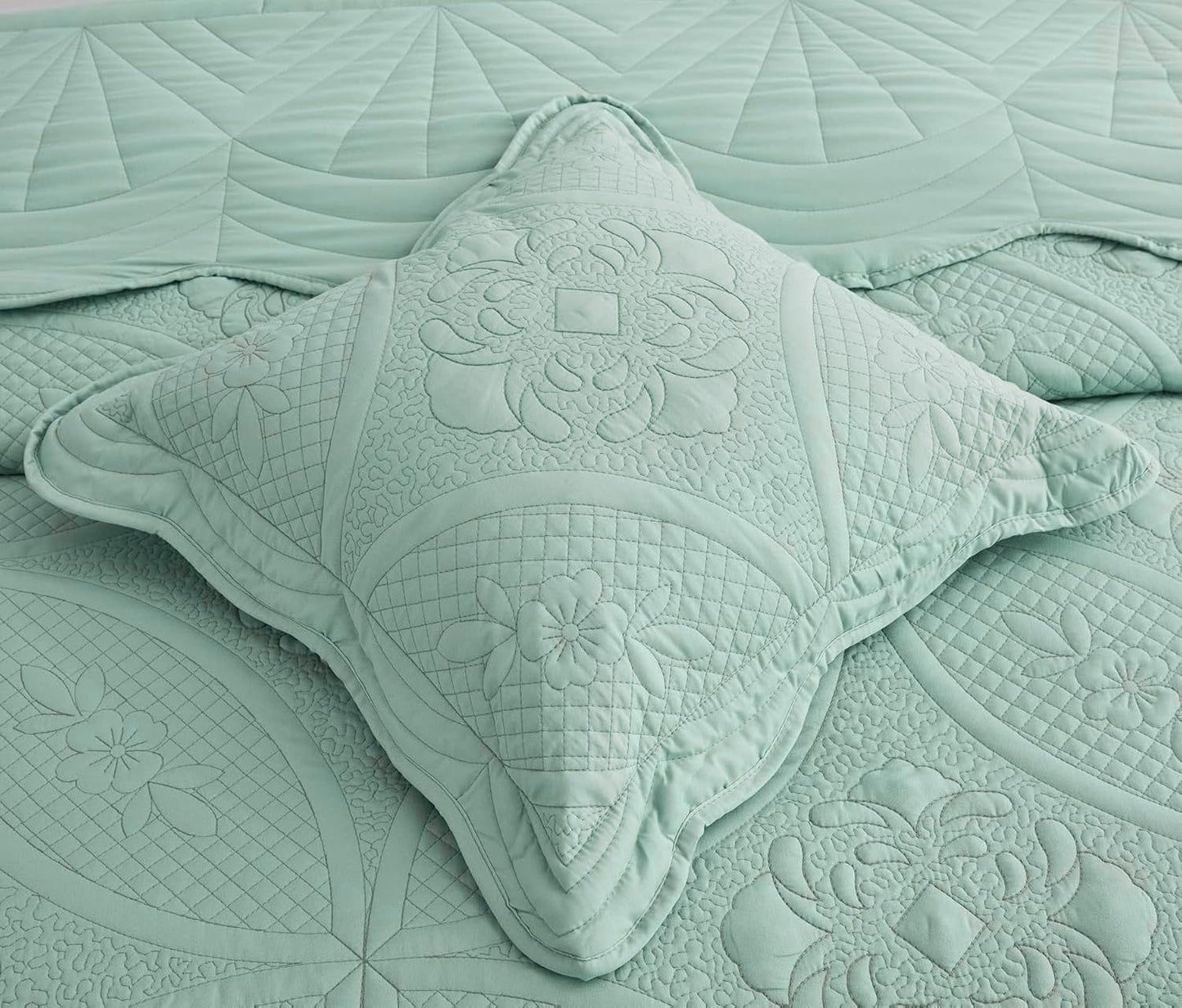DaisyHuang Oversized Bedspread - King Size Bedding Cover - Modern & Contemporary Coverlet Set, Real Stitching, Reversible, Lightweight, 5 Piece, Seaglass