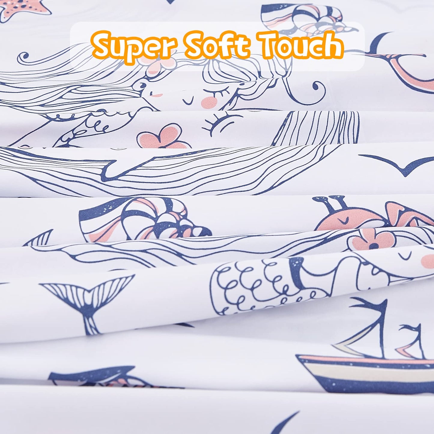 JSD Mermaid Girls Sheet Set Twin Size, 3 Piece Ocean Theme Microfiber Kids Bed Sheets Deep Pocket