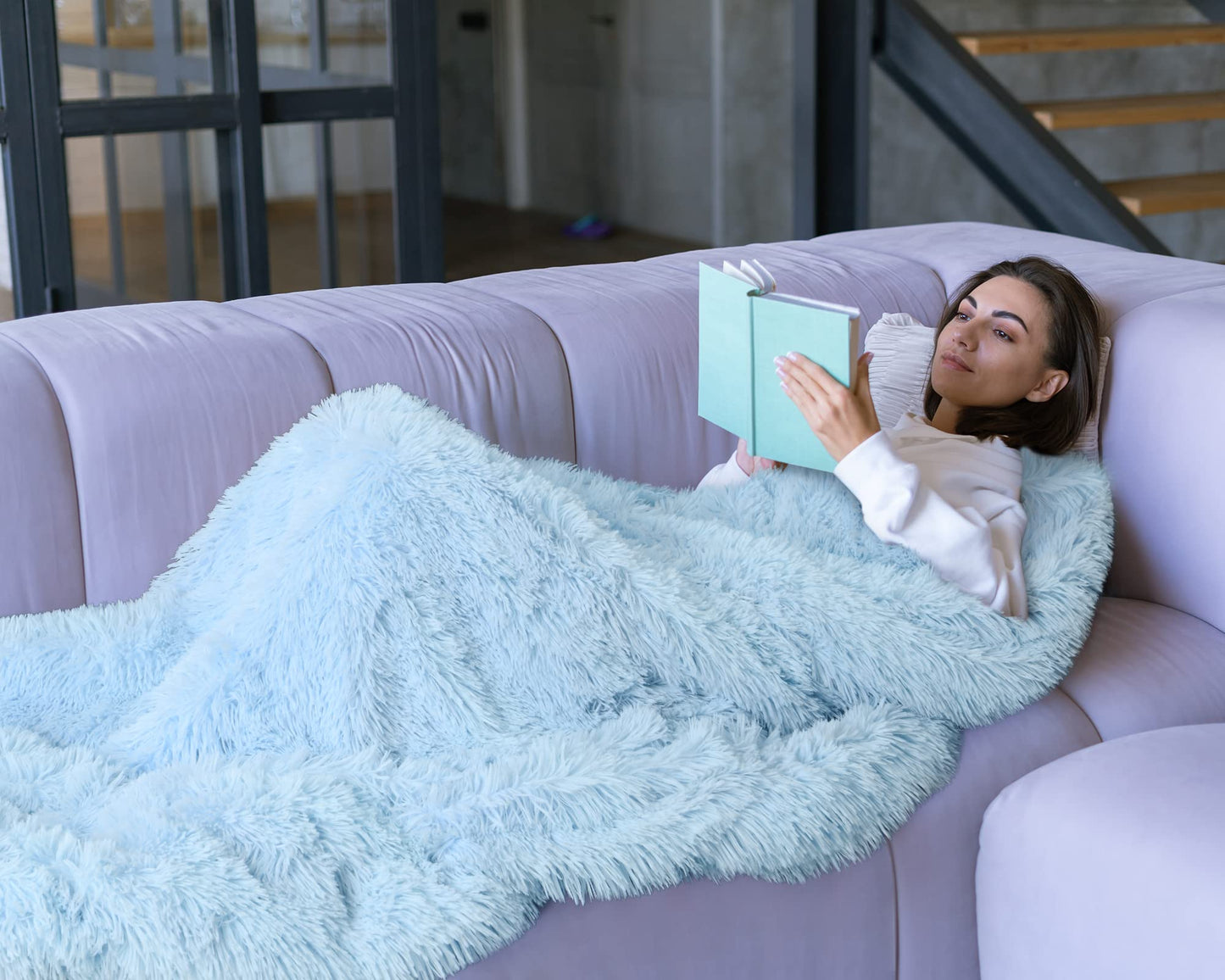 BENRON Light Blue Throw Blankets, Super Soft Shaggy Fuzzy Sherpa Blankets, Cozy Warm Lightweight Fluffy Faux Fur Blankets for Bed Couch Sofa Photo Props Home Decor, Washable 50"x60"