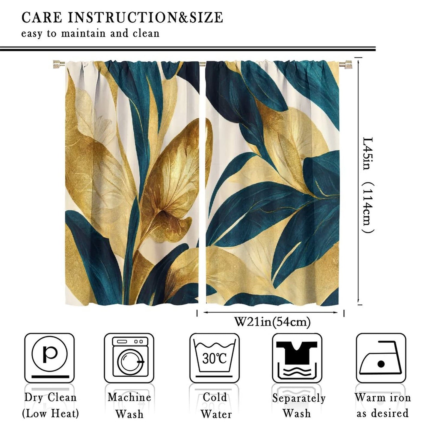 JESTRONRY Abstract Floral Curtains,Elegant Green Gold Summer Plant Printed Patterns Rod Pocket Window Drapes for Living Room Bedroom Bathroom Decor W42xL45in
