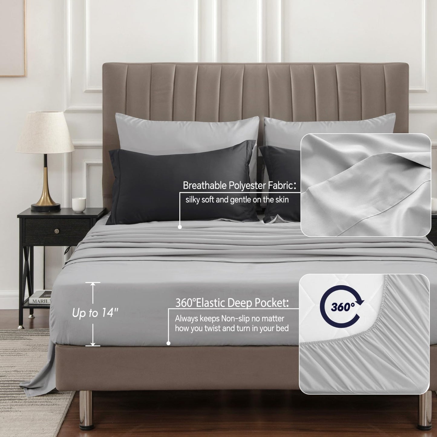 BEDELITE Queen Comforter Set 7 Pieces Bed in A Bag - Soft Microfiber Reversible Black Bed Set with Comforters, Sheets, Pillowcases & Shams, Cozy Luxury Bedding Sets for All Season
