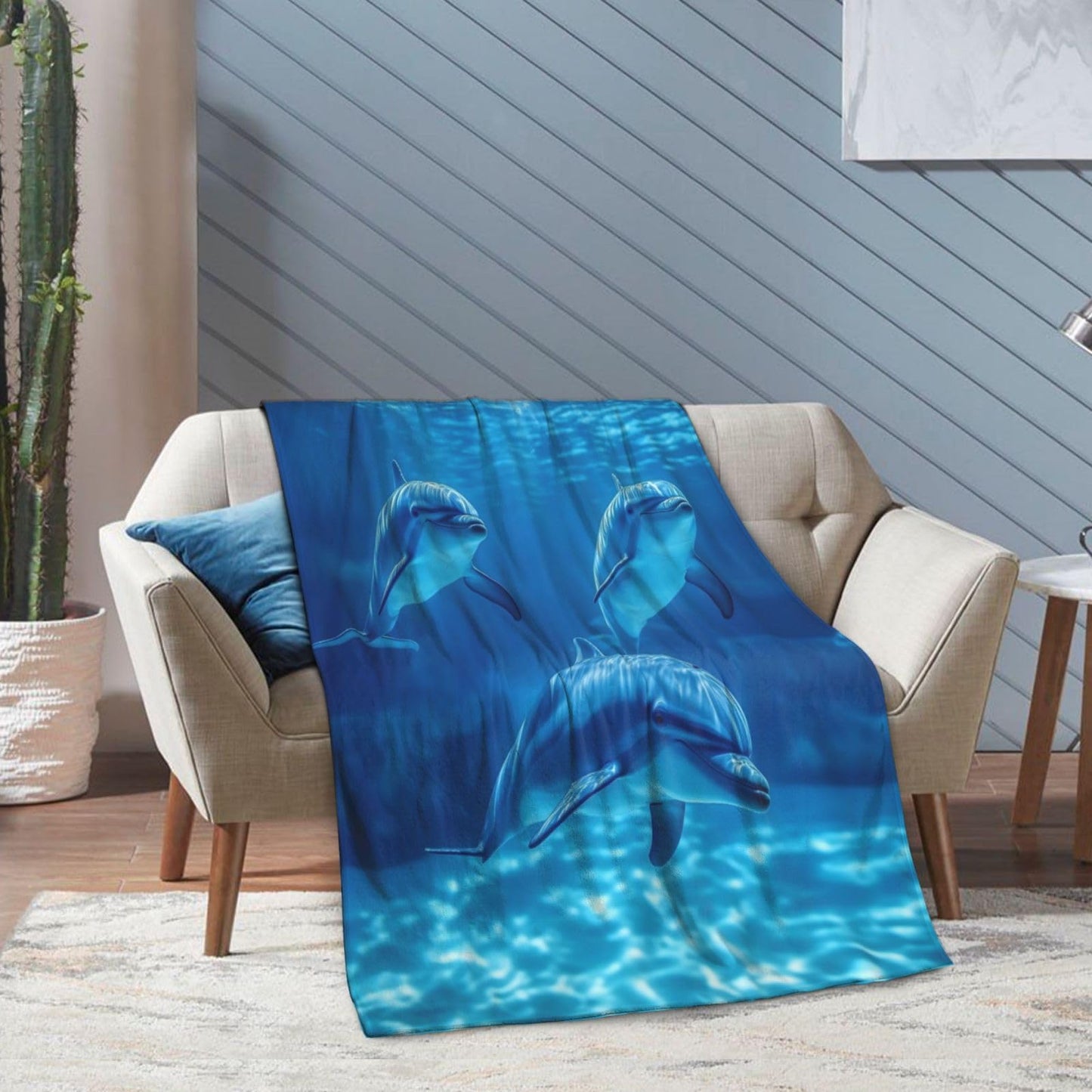 Nautical Ocean Dolphin Blanket Gifts for Women Dolphin Lovers, Ocean Animal Dolphin Themed Throw Blankets, Soft Cozy Lightweight Plush Throws for Living Room Sofa Couch Home Decor 50x60in