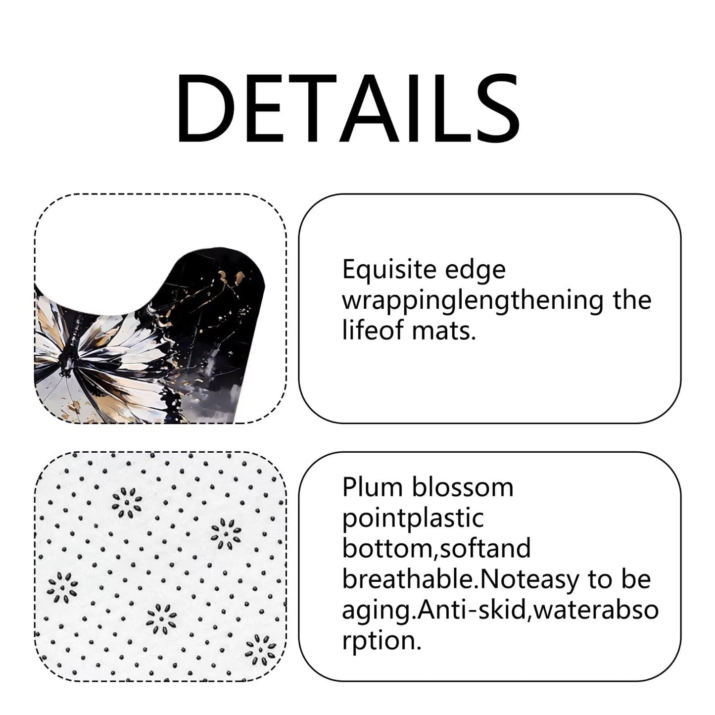 Chrainy 4pcs Black Butterfly Shower Curtain Set with Rugs Grey and Gold Bathroom Set Modern Bathroom Accessories Decor with Bath Mats,Rugs
