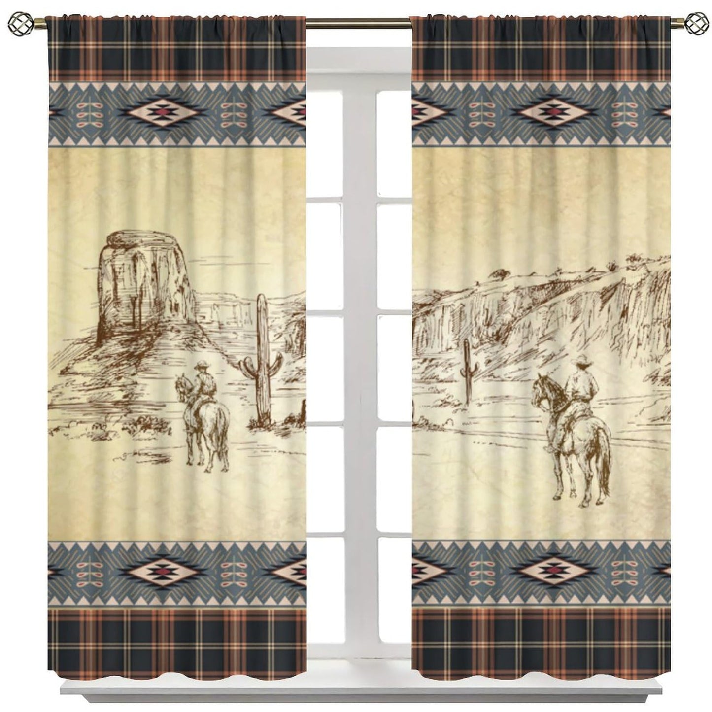 DDCBNS Western Cowboy Curtains,Aztec Rustic Country Style Print Window Treatments for Bedroom Living Room Kitchen Café Office,Retro Farmhouse Home Décor Drapes 2 Panel Sets Total Size 42" x 45"