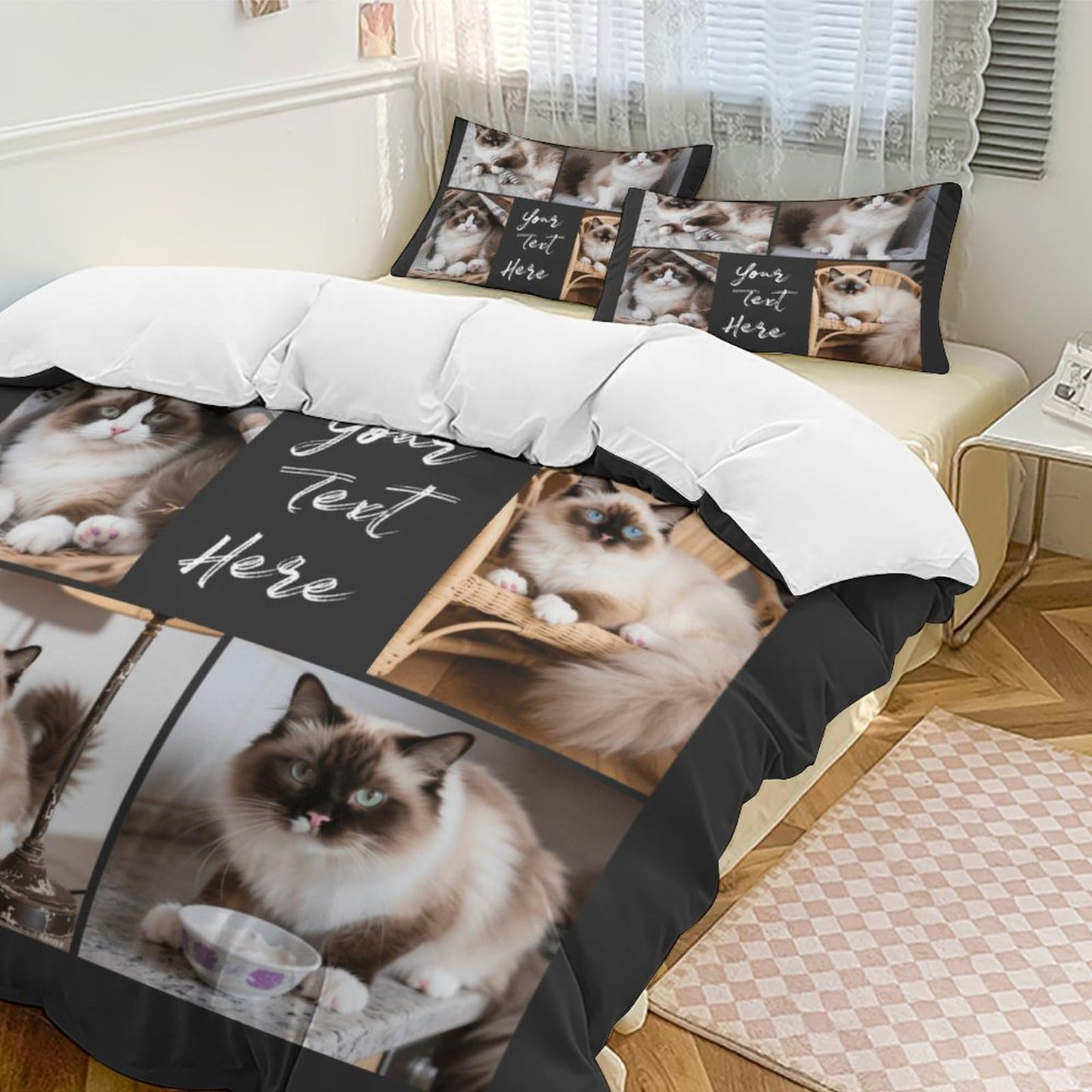 Lonhooker Custom Comforter Set, Custom Three-piece Bed Set Personalized Cover Set 3-Piece with 2 Pillowcases Customized Picture Bedding Sets with Picture Text Logo Universal All Season (Color011)