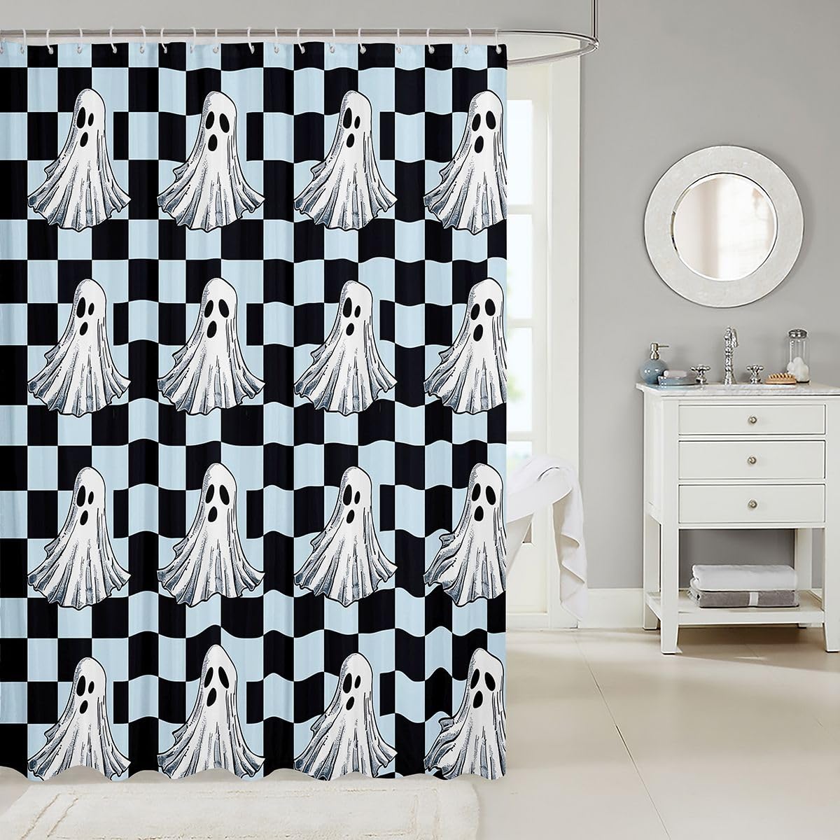 Feelyou Spooky Ghost Shower Curtain for Bathroom Decor Halloween Bath Curtain for Stalls Bathtubs Green Maze Lattice Bathroom Accessories Goth Waterproof Polyester Fabric with 12 Hooks 72"x72"