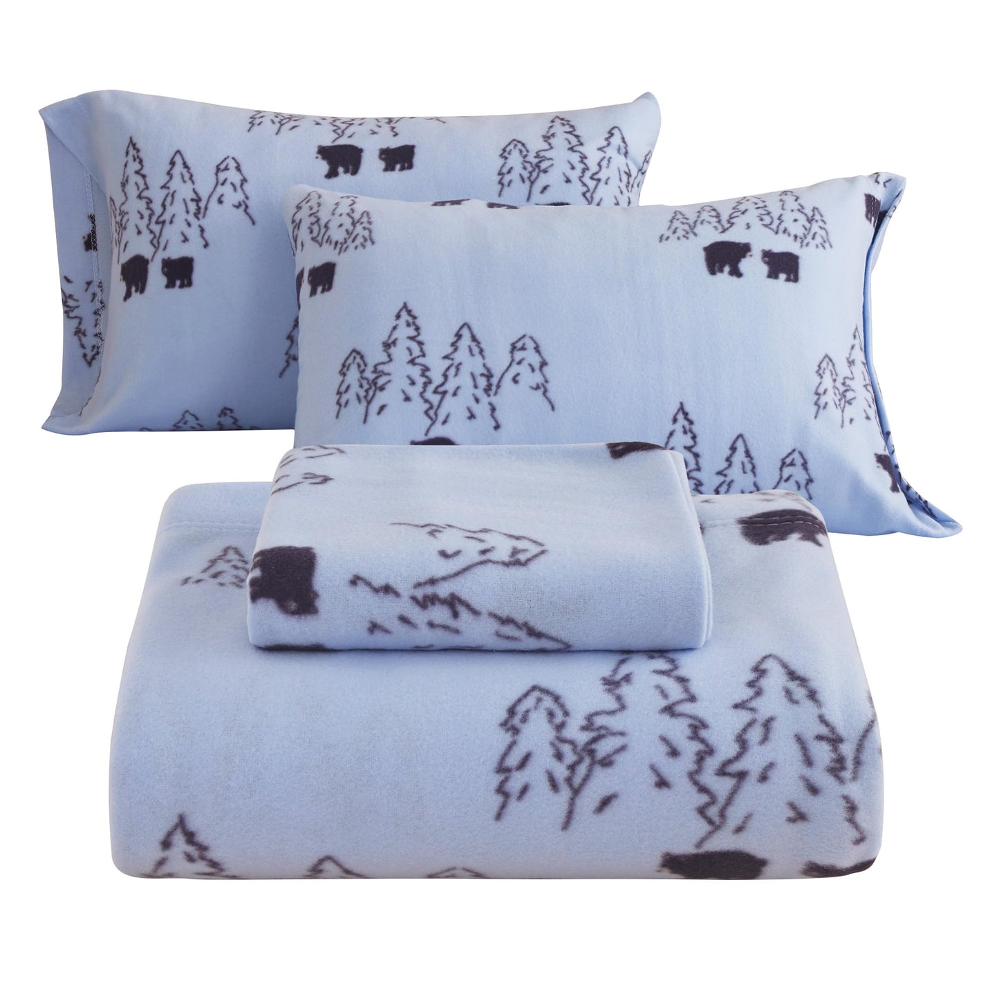 Softan Fleece Sheets Full Size, Flannel Like Soft, Velvet Polar Microfleece Sheets for Winter, Blue Bear