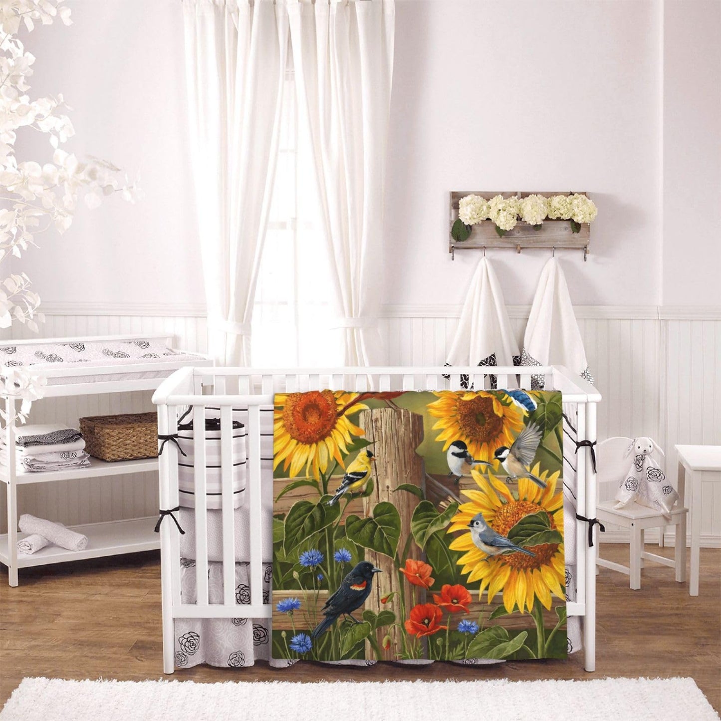 Gbuzozie Rustic Flowers and Birds Fleece Blanket Lightweight Ultra-Soft Cardinal and Sunflowers Throw Blanket for Sofa Couch Bed Camping Travel - Super Soft Cozy Microfiber Blanket 50"X40"