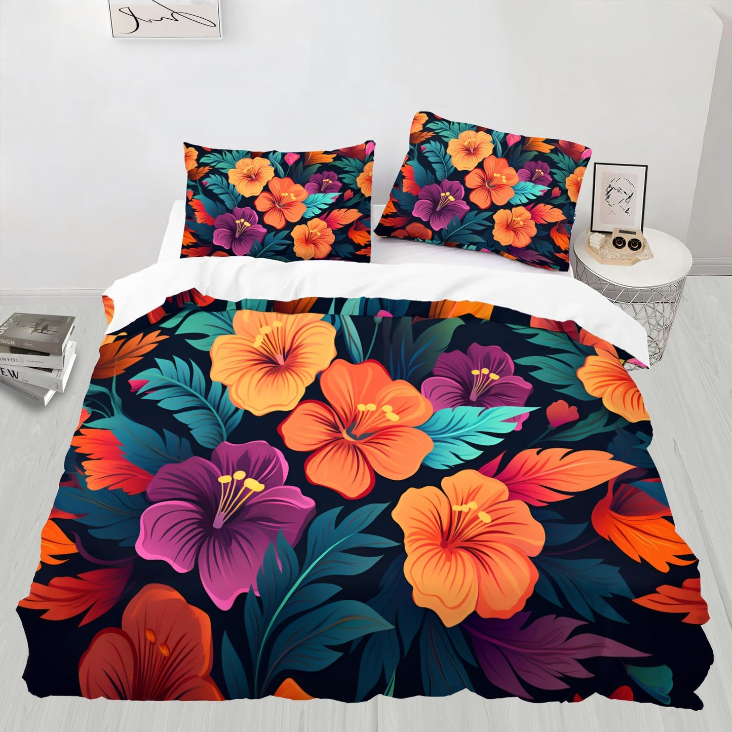 PAISUOQ Duvet Cover King - Farmhouse Flower Home Decor & Gifts, Blue Floral Bedding Set, Comforter Cover with 2 Pillow Shams, Microfiber Sea Ocean Plant Quilt Cover, Zipper & Ties