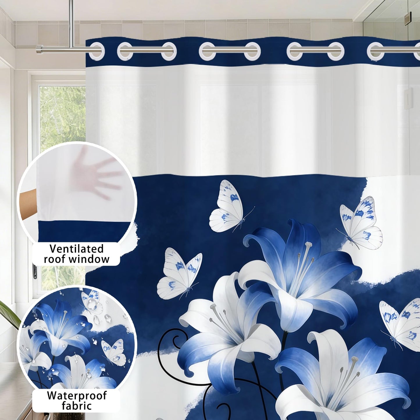 Xiazhilaio No Hook Modern Shower Curtain and Liner Set 71 x 74 Inch