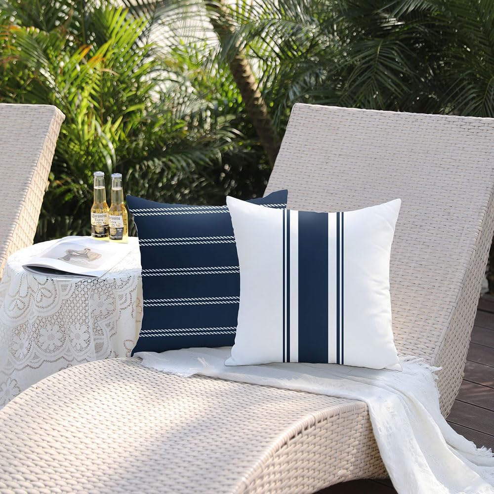 DFXSZ Outdoor Pillow Covers 18x18 Inch Set of 4 Navy Blue Waterproof Modern Geometry Throw Pillows Outdoor Summer Waterproof Decor for Patio Funiture Garden Polyester Cushion Covers 013N18
