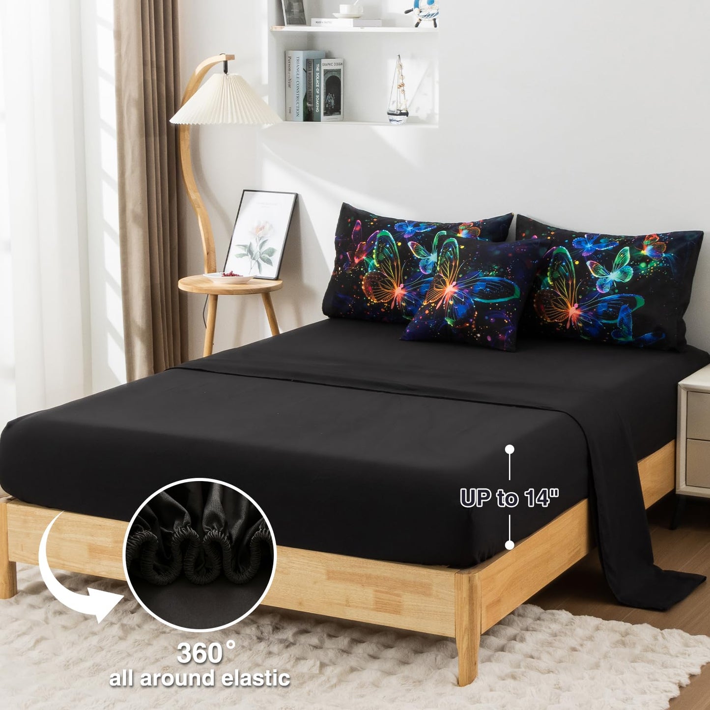 A Nice Night Galaxy Bedding Sets,3D Butterfly Flying in Space Printed,Like Glitter Butterflies 6pcs Bed in a Bag Twin Comforter Set, for Girls Boys Kids Teens