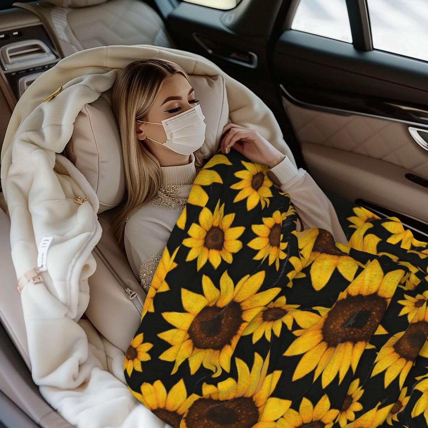 Abucaky Sunflowers Floral Fleece Throw Blanket Ultra Soft Cozy Decorative Flannel Blanket for Home Bed Couch Chair Travel 50x40in
