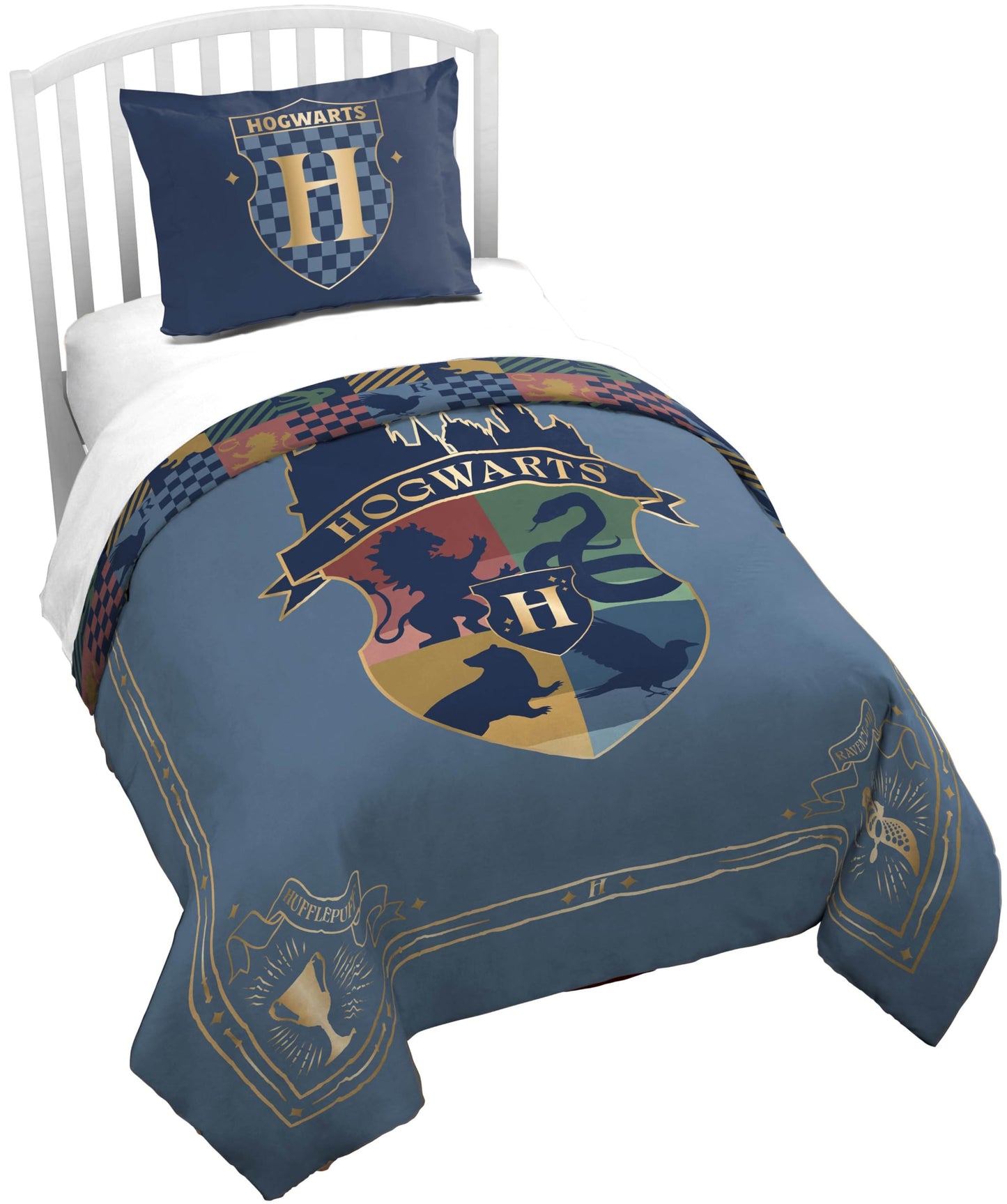 Jay Franco Duvet Cover Set – 2 Piece Comforter Cover and Sham Set, Super Soft Cozy Kids Bedding (Insert Not Included) Blue - Harry Potter, Twin