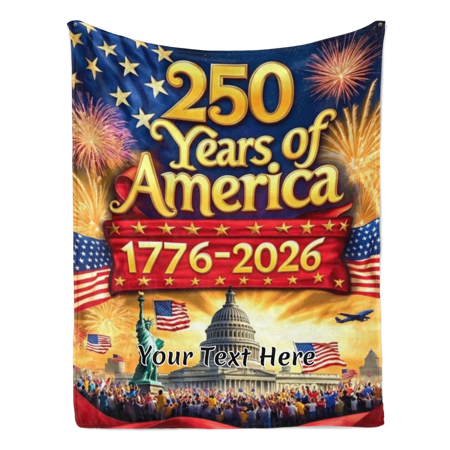 250 Anniversary USA Blanket - Ultra Soft Personalized Throw Blanket with Name Text for 4th of July, 30x40 Inches