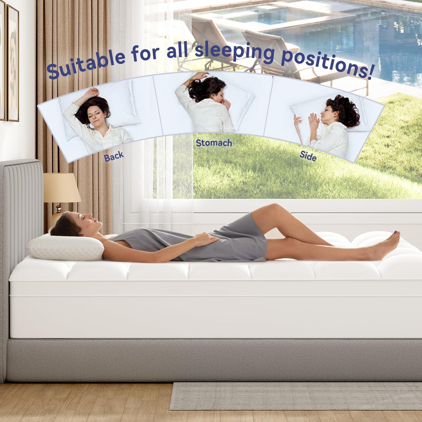 ELEMUSE King Mattress Topper for Back Pain, Extra Thick Mattress Pad Cover, Plush Soft Pillowtop with Elastic Deep Pocket, Overfilled Down Alternative Filling