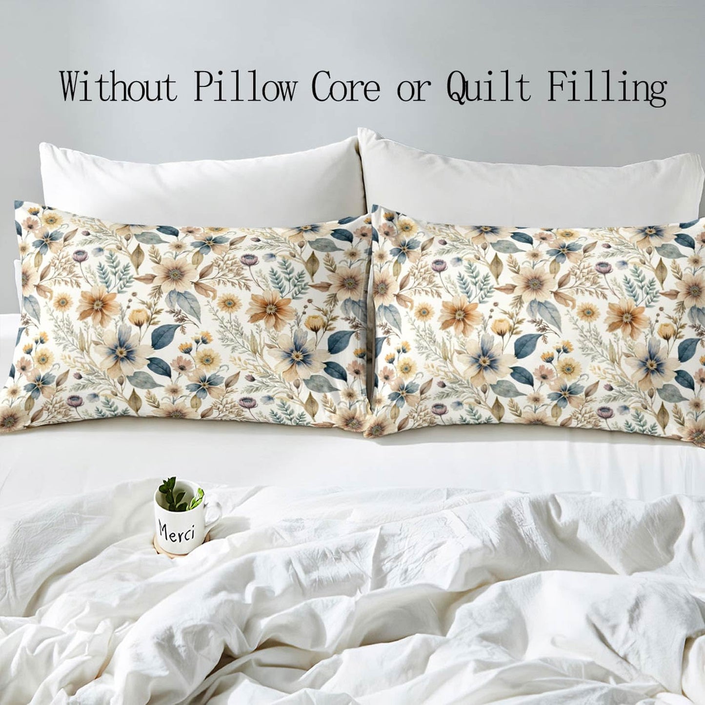 LUVIVIHOME 3PCS Boho Floral Duvet Cover King Bedding Set, Country Rustic Farmhouse Beige Bedding, Vintage Blue Indigo Leaves Plant Botanical Wildflower Champagne Flower Comforter Cover, 2 Pillow Cases
