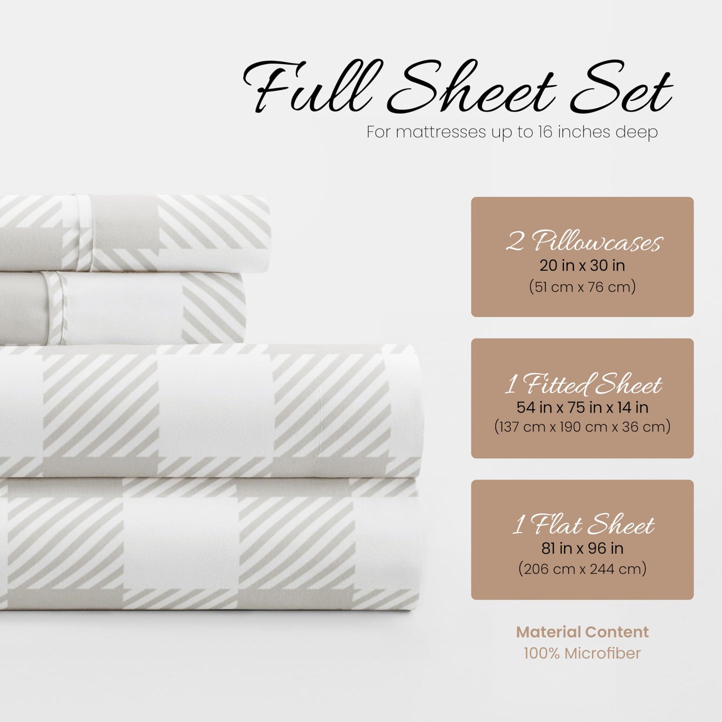 Linen Market 4 Piece Full Bedding Sheet Set (Light Gray Plaid) - Sleep Better Than Ever with These Ultra-Soft & Cooling Bed Sheets for Your Full Size Bed - Deep Pocket Fits 16" Mattress
