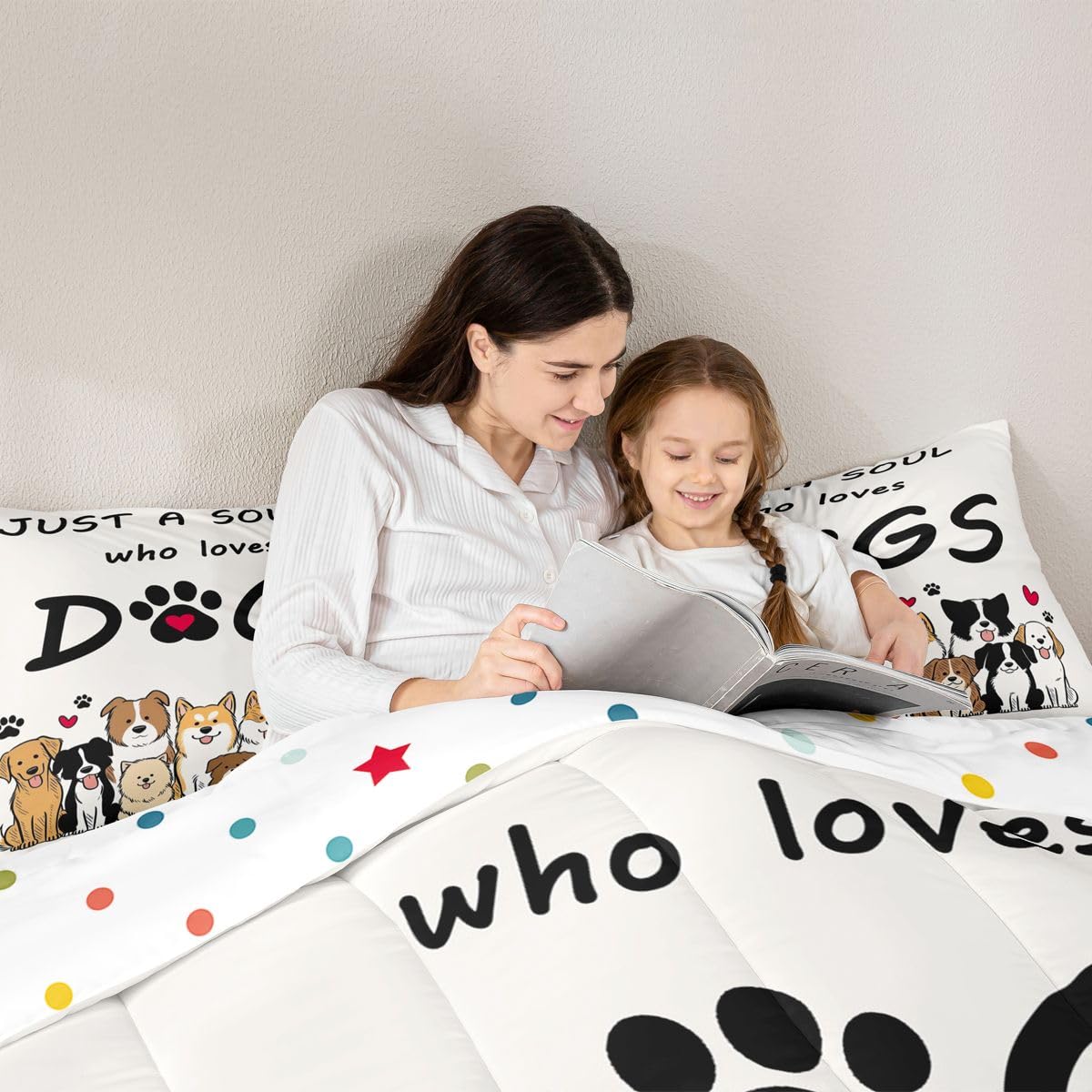 jejeloiu Cute Dog Comforter Set All Season Puppy Dog Bedding Set with 2 Pillow Cases Kawaii Animals Decor Microfiber Kids Queen Bedclothes Bedroom Decor Duvet Quilt Breathable Soft Lightweight