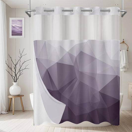 AXURXUI No Hook Shower Curtain with Snap in Liner and Sheer Window, Purple Modern Geometric Fabric Shower Curtain Set for Bathroom Decor, 15-Second Quick Install, Abstract Irregular Ombre, 71"X74"