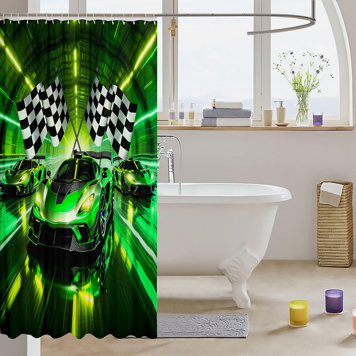 Feelyou Boys Sports Car Shower Curtains Speed Race Car Bathroom Curtain for Kids Women Men Racing Extreme Sports Bathroom Accessories Waterproof Polyester Fabric for Stalls Bathtubs 72"x78"