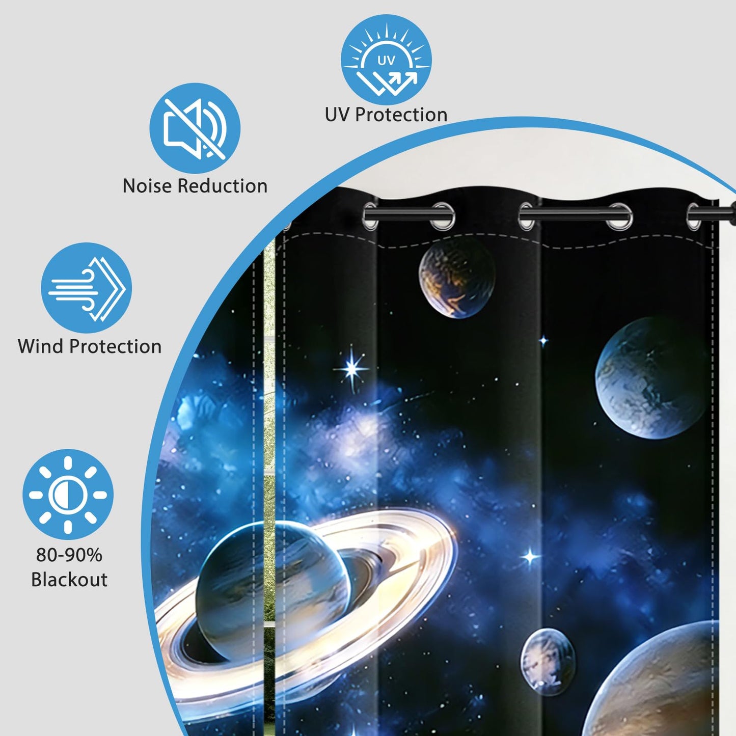 GICDSU Kids Blackout Curtains for Bedroom, Thermal Insulated Room Darkening Drapes for Boys & Girls Room, 63 Inch Length 2 Panels Set, Outer Space Galaxy Planet Saturn Print, 42W x 63L