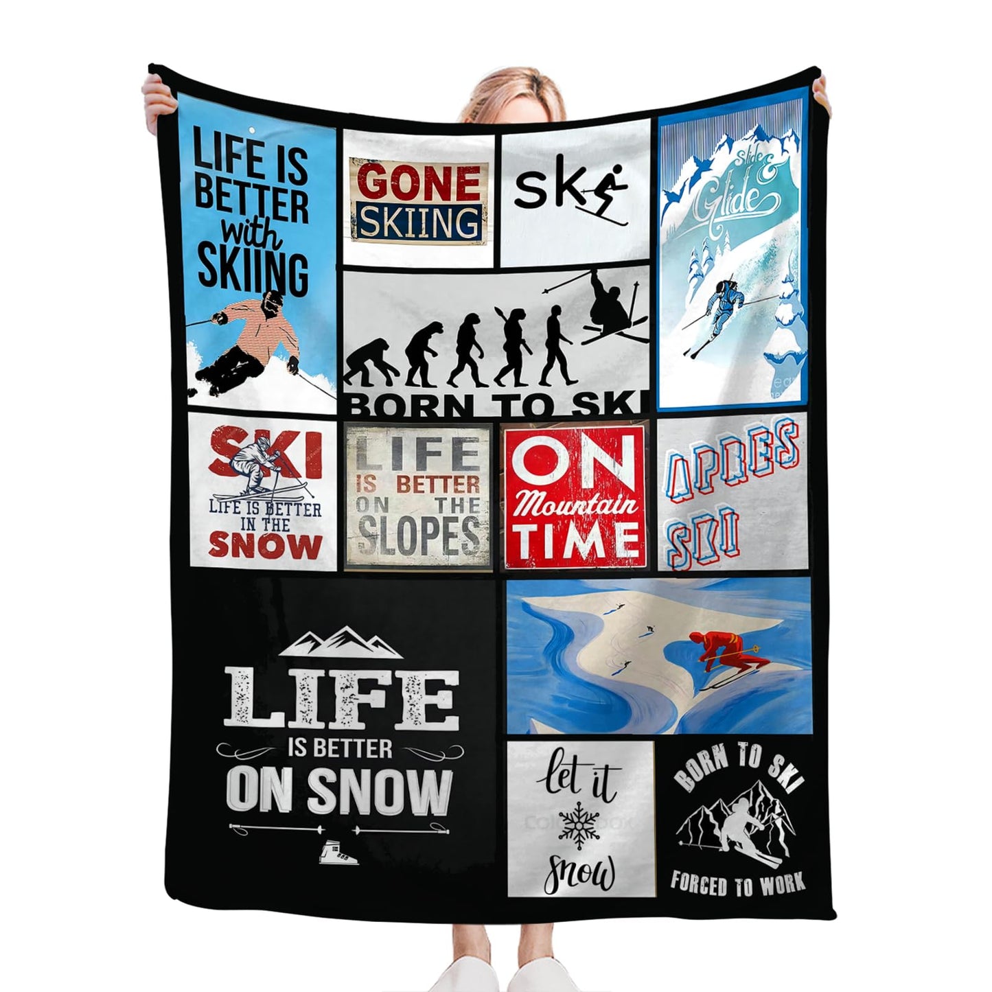 Tijuboni Ski Throw Blanket Skiing Gifts for Girls Boys Women Men Kids Adults Soft Flannel Fleece Blanket for Couch Sofa Bed Home Decor 40"x50"