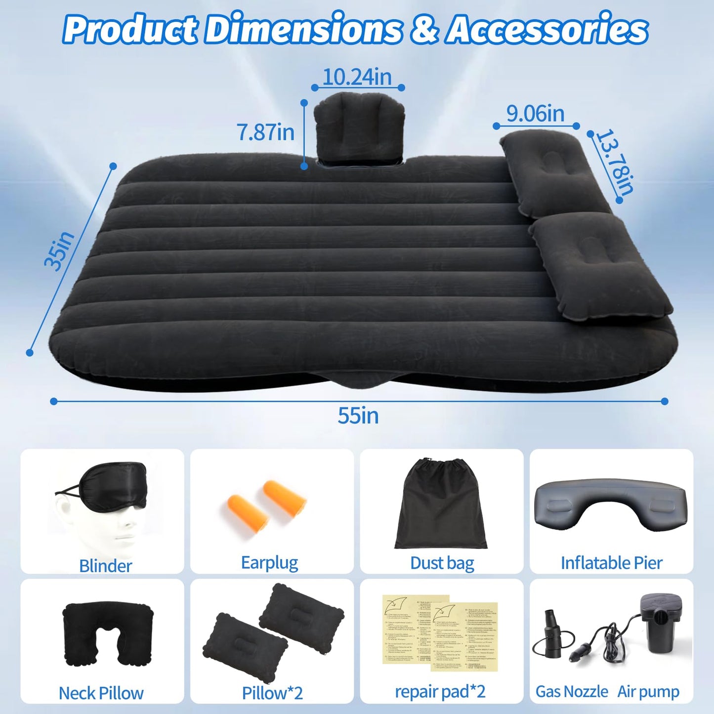 Onirii Inflatable Car Air Mattress Back Seat Bed with Air Pump
