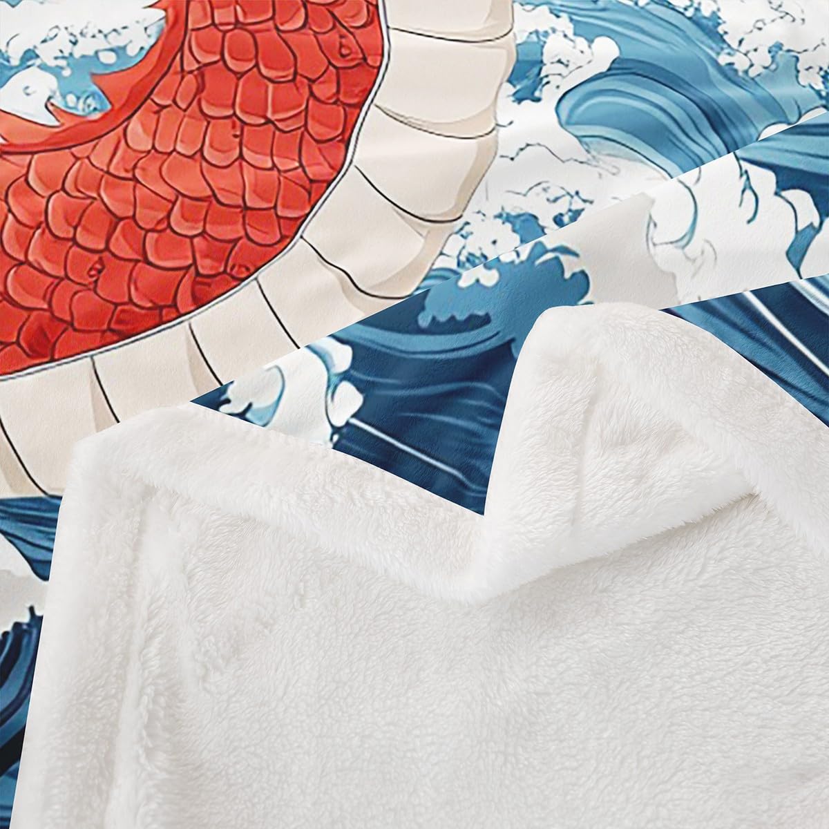 Erosebridal Dragon Throw Blanket Baby 30"X40" Wave Sherpa Blanket,Japanese Ukiyoe Plush Bed Blanket Exotic Animal Fleece Blanket for Kids Boys Teens Ancient Flannel Blanket