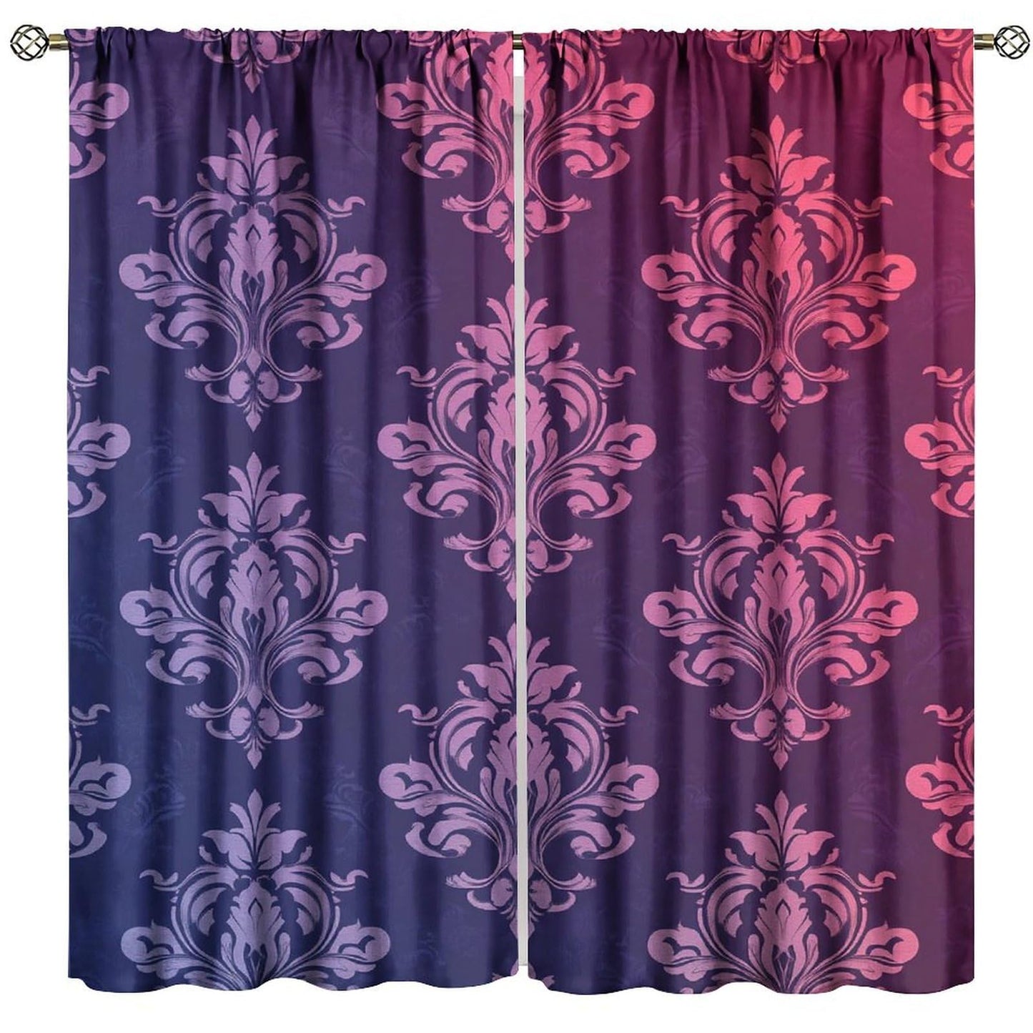 Nanacur Abstract Damask Floral Curtains, Country Farmhouse Flowers Pattern Window Drapes, for Kitchen Living Room Bedroom 42" W X 45" L (Decorative)