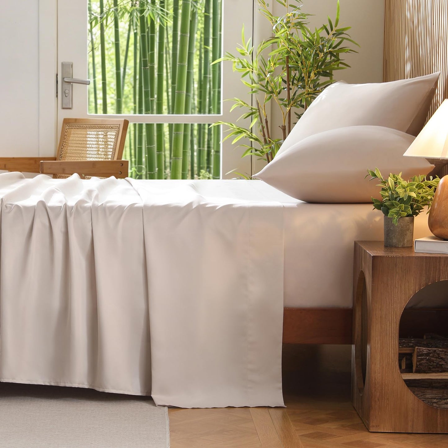 Bedlifes King Size 4-Piece Blend Rayon Derived from Bamboo Sheets Set, Cooling Bedding for Hot Sleepers, Breathable & Ultra Soft with 16" Deep Pockets, Wrinkle Resistant Hotel Silky Feel, Champagne