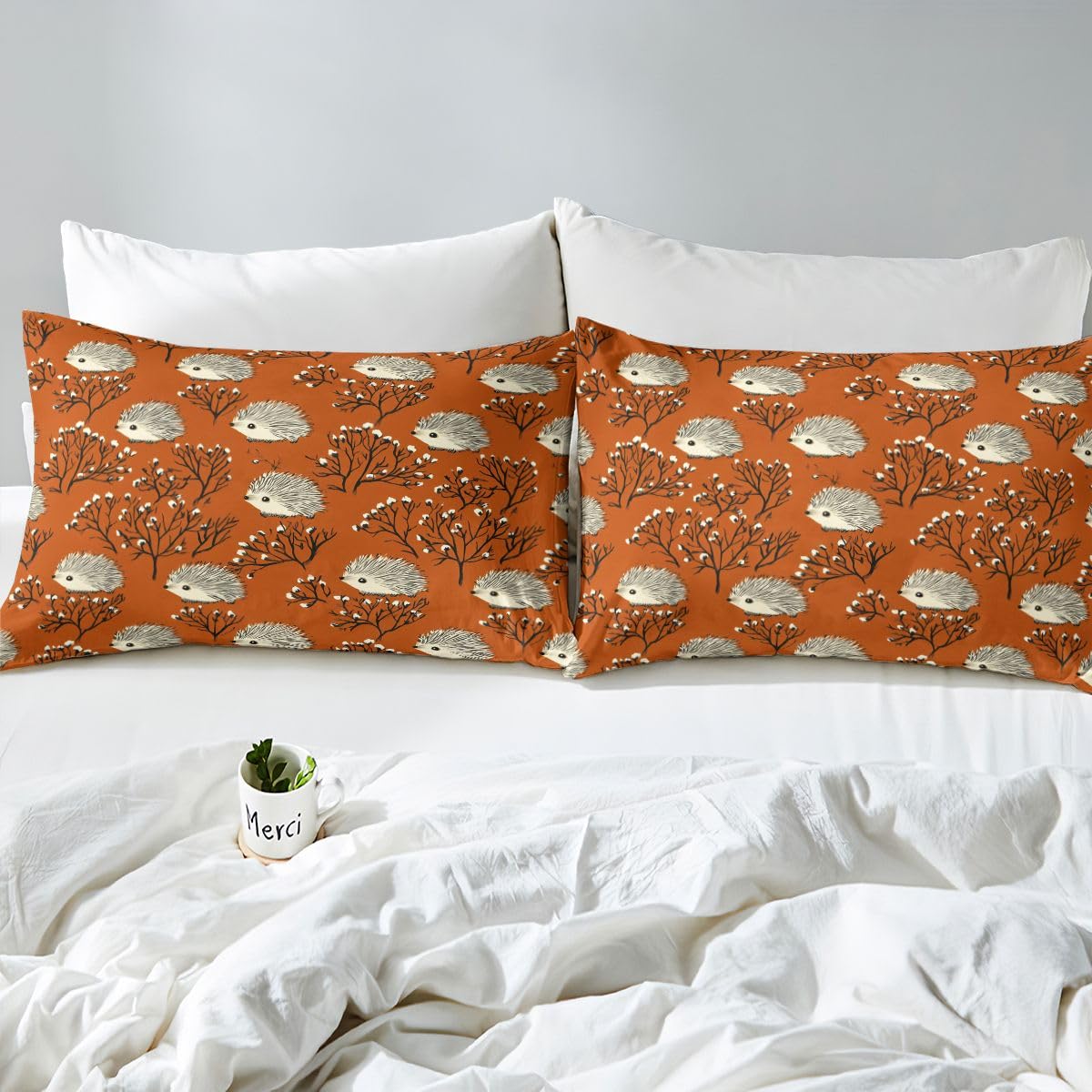 Erosebridal Kawaii Hedgehog Comforter Cover Twin Cartoon Wildlife Duvet Cover for Kids Teens Hedgehog Lovers Botanical Bedding Set Cartoon Cute Kawaii Animal Bed Set