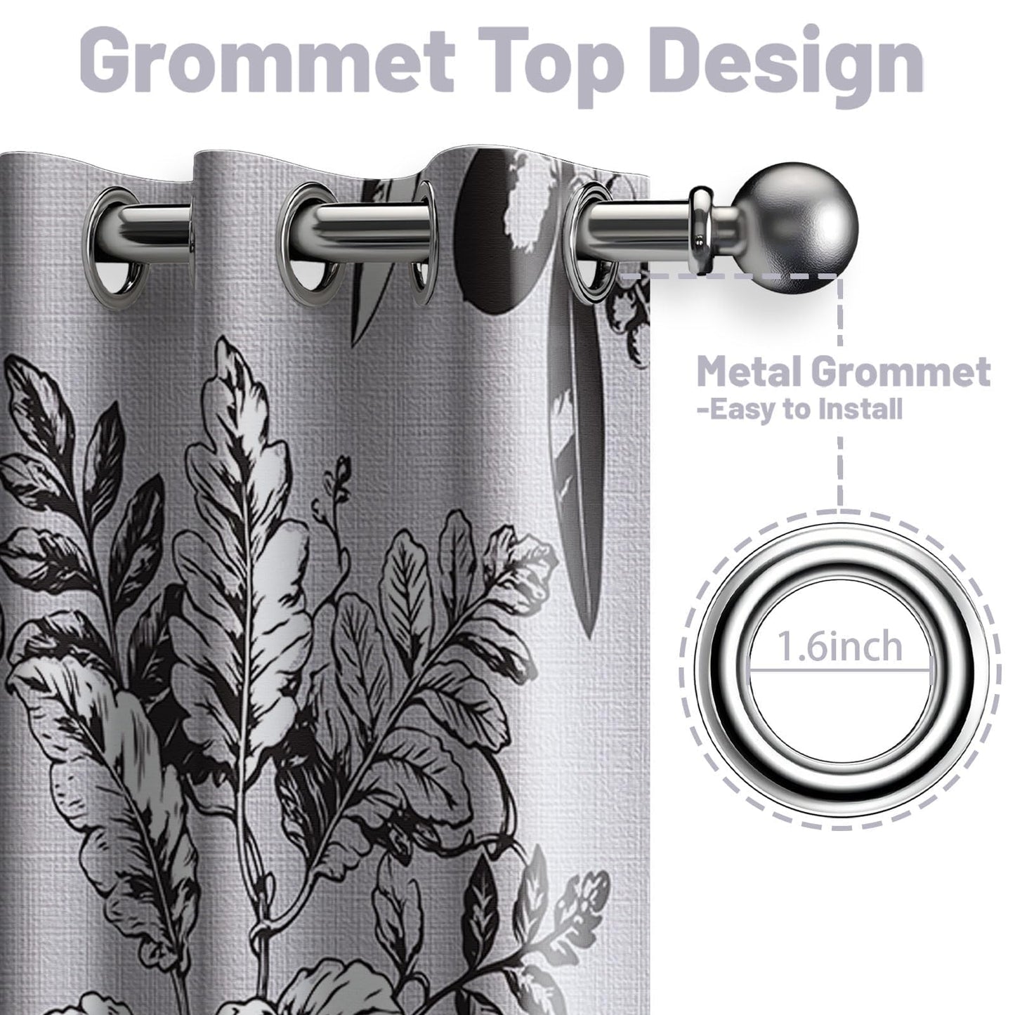 soeeao Light Grey Vintage Botanical Blackout Curtains Patterned Grey and White Floral Window Drapes for Bedroom Living Room, 84 inch Length 2 Panels Set, 52x84 inch