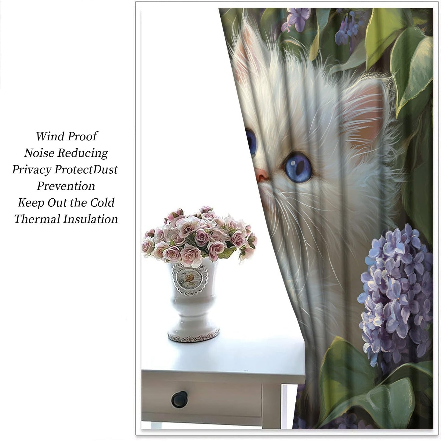 MPUTIE Cute Cat Blackout Curtains 72 inch Length, Kitten Window Treatments for Bedroom, Grommet Thermal Curtains for Kitchen, Floral Animal Drapes, Cat Room Decor, 2 Panels