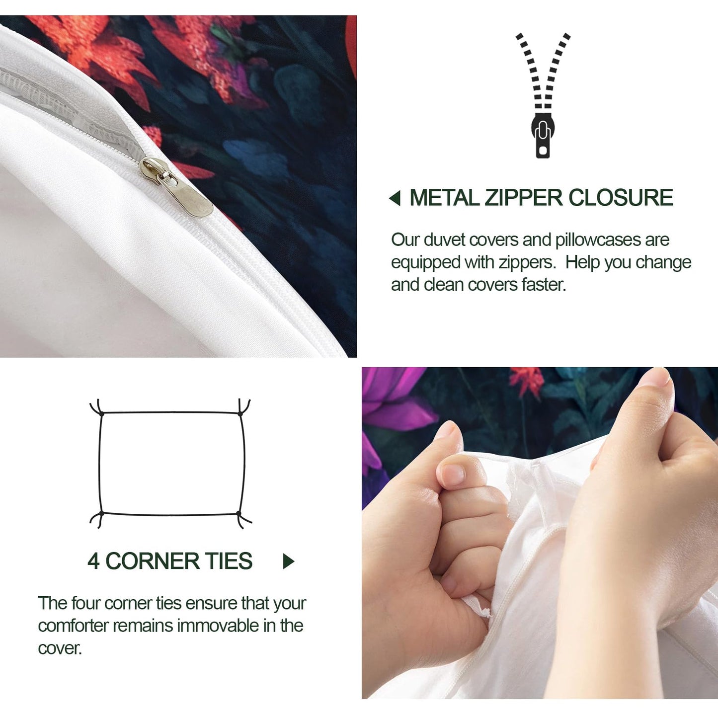 GKPLY Mushrooms Duvet Cover Cal King, Magical Forest Bedding Sets, Starry Floral Comforter Set, Zipper & Ties, Garden Duvet Cover & 2 Pillow Cases, Reversible Print