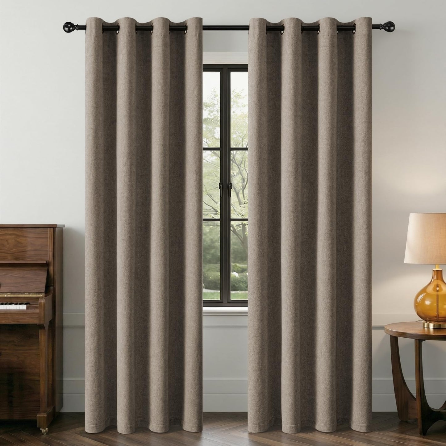 HushLoom 100% Blackout Curtains for Bedroom, Luxury Chenille Thermal Insulated Drapes for Living Room, Energy Saving Room Darkening 84 Inch Long Curtains, Grommet Top, 2 Panels, 52" W x 84" L, Brown
